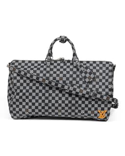 Distorted Damier Keepall Bandoulière 50 - image 1 - front of bag, shoulder/crossbody strap, luggage tag, LV monogram at the bottom right