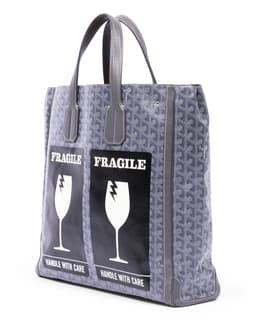 Custom Gray Goyardine Human Made 'Handle with Care' Tote Villette Bag - Back Left Angle
