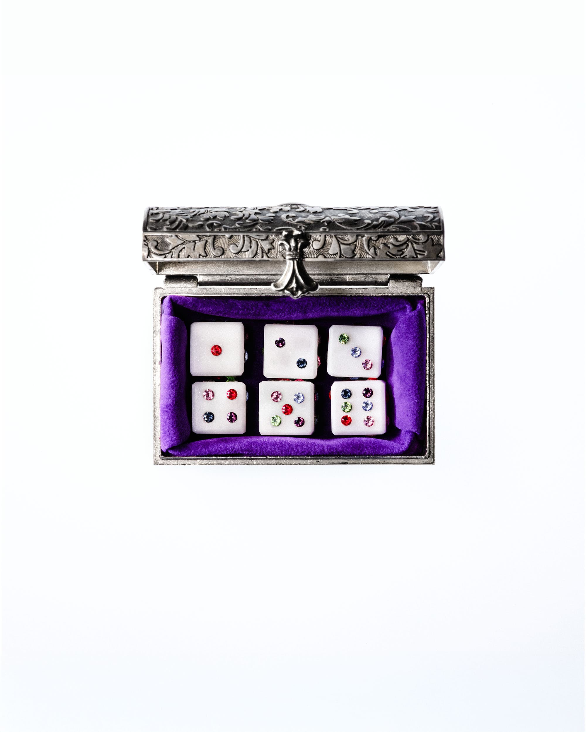 Carrara Marble Dice with Money Clip - image 1 - bird's eye view of dice in the box