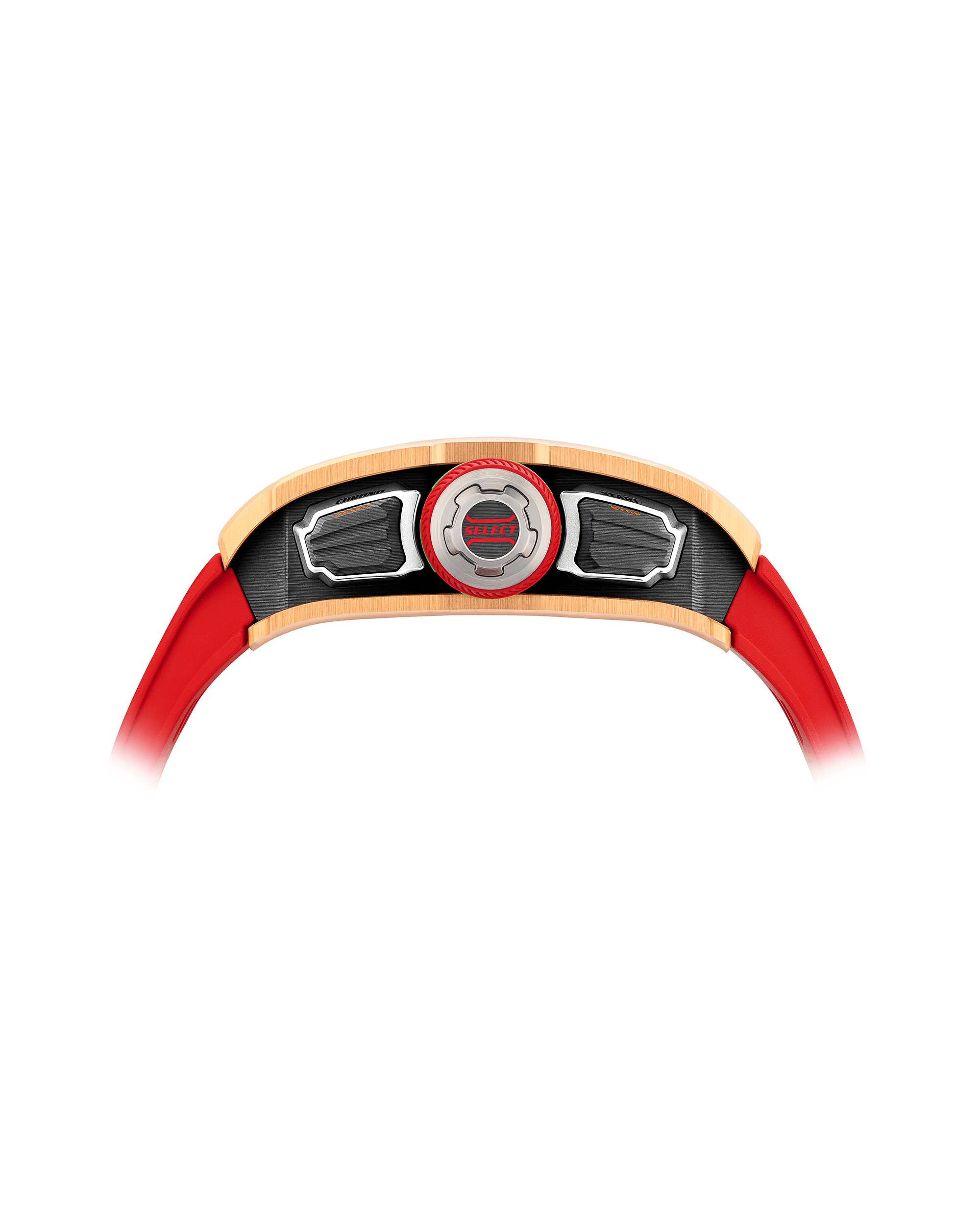 Richard Mille RM 65-01 Chronograph Watch with a red band - side/crown view