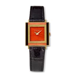 Image of Piaget for Cartier Tank Ref. 9200 in 18k Yellow Gold with Coral and Onyx Inlaid Case and Coral Dial watch