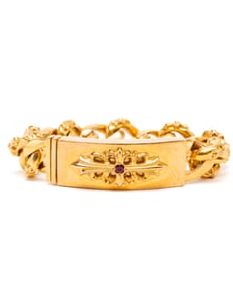 22k Yellow Gold and Ruby Floral Cross ID Bracelet - image 2