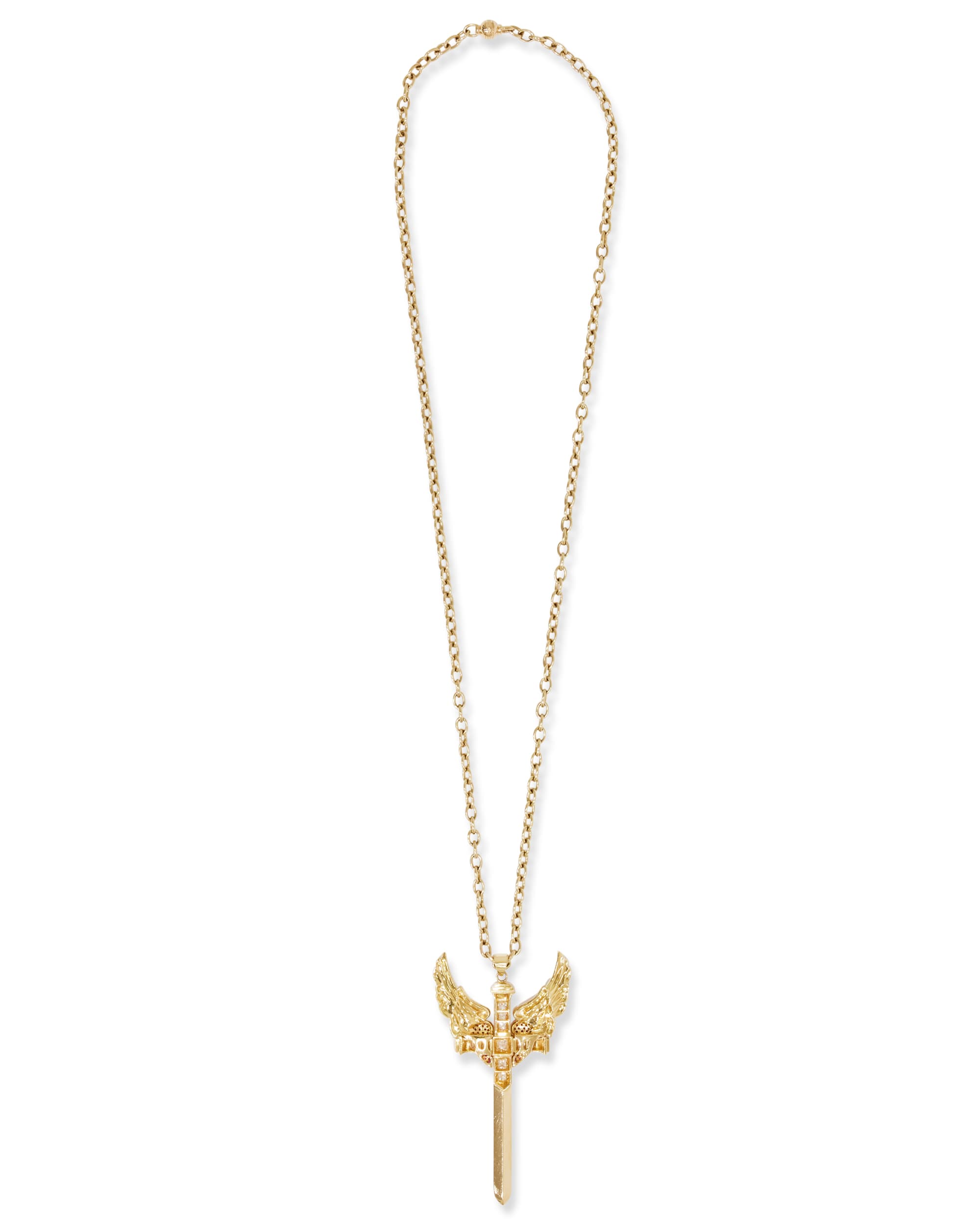 Diamond & Ruby Gold Winged Dagger Necklace - Back