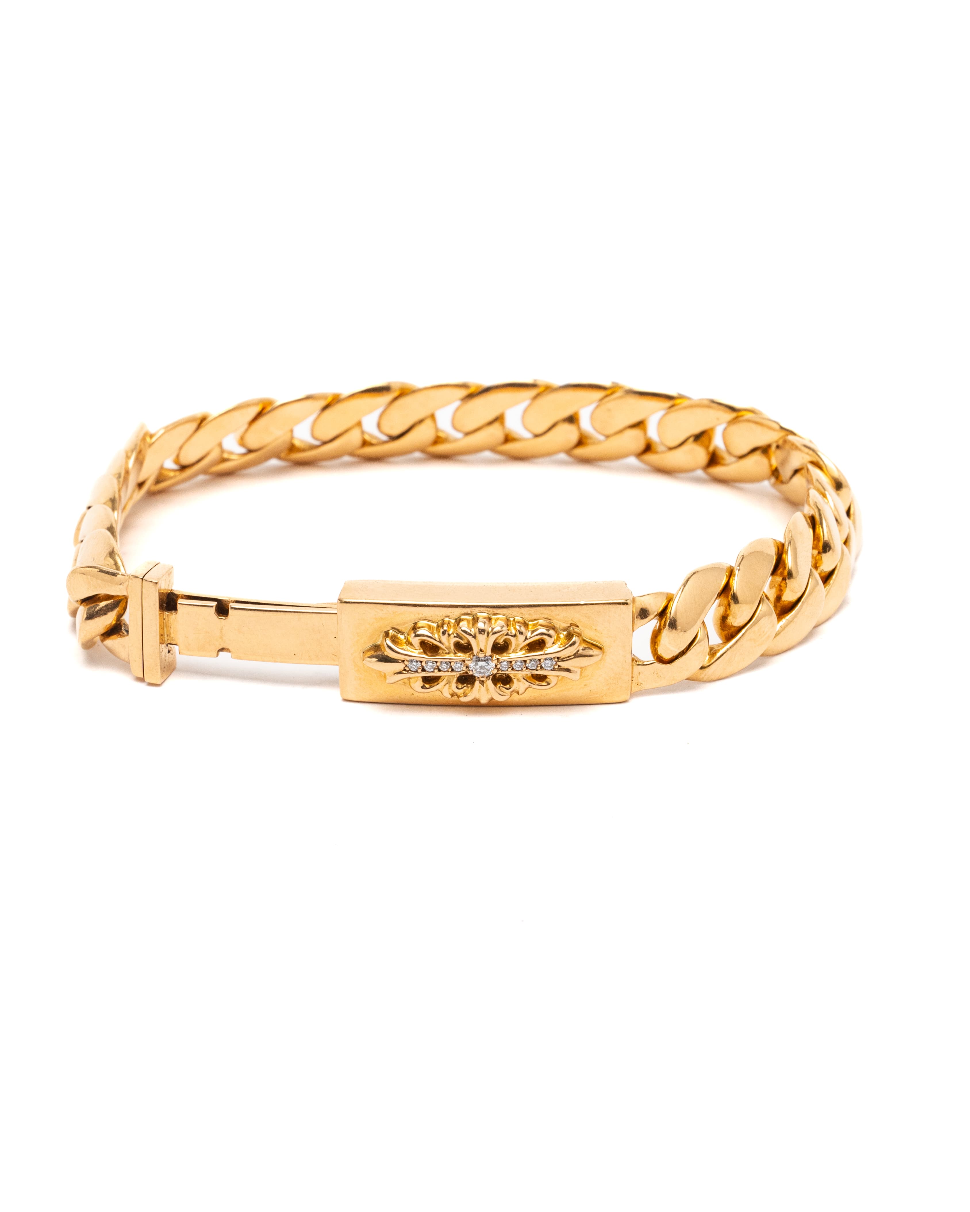 22k Yellow Gold and Diamond Floral Cross Baby ID Bracelet - image 3