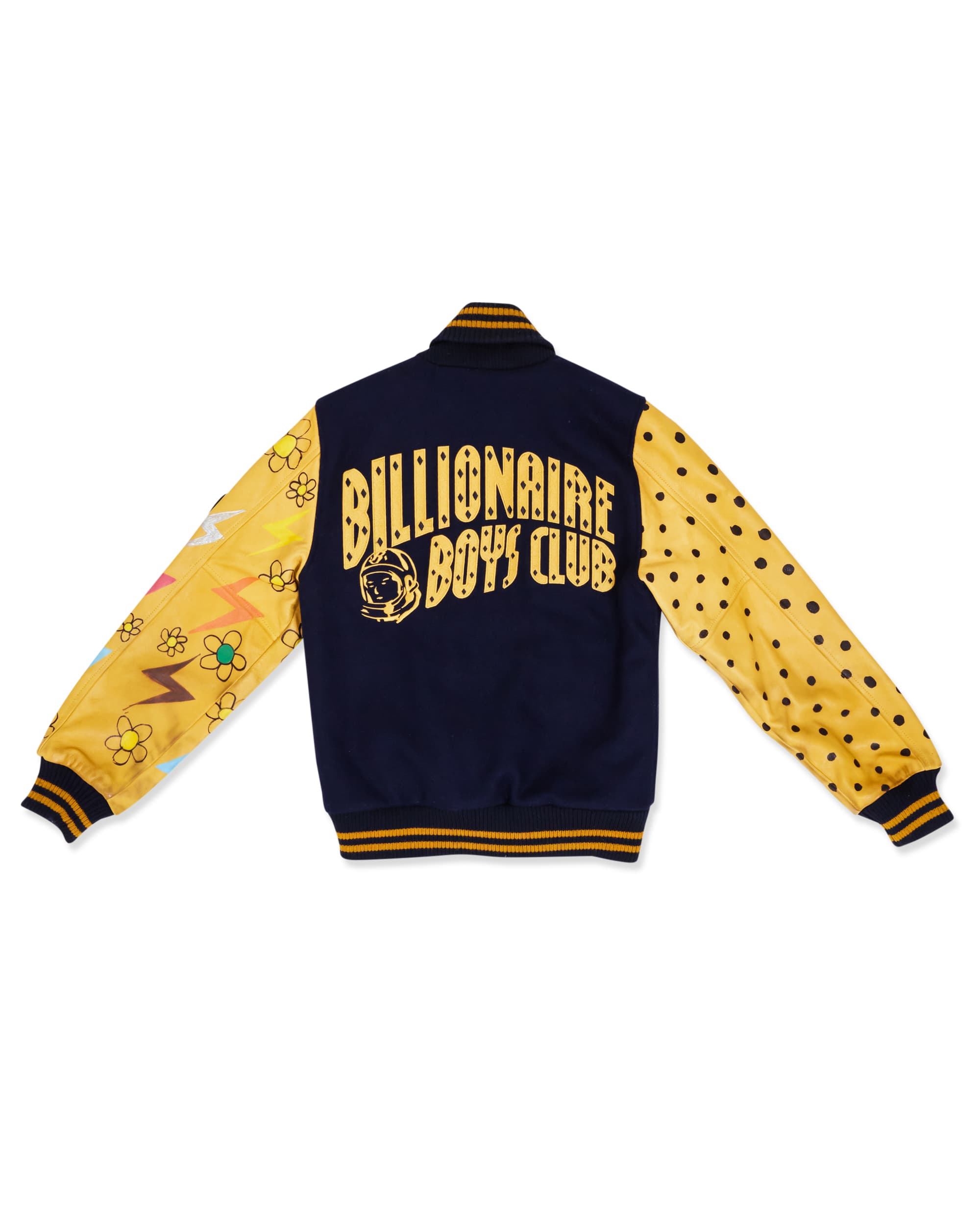 Navy & Yellow Hand Painted Varsity Jacket - Back