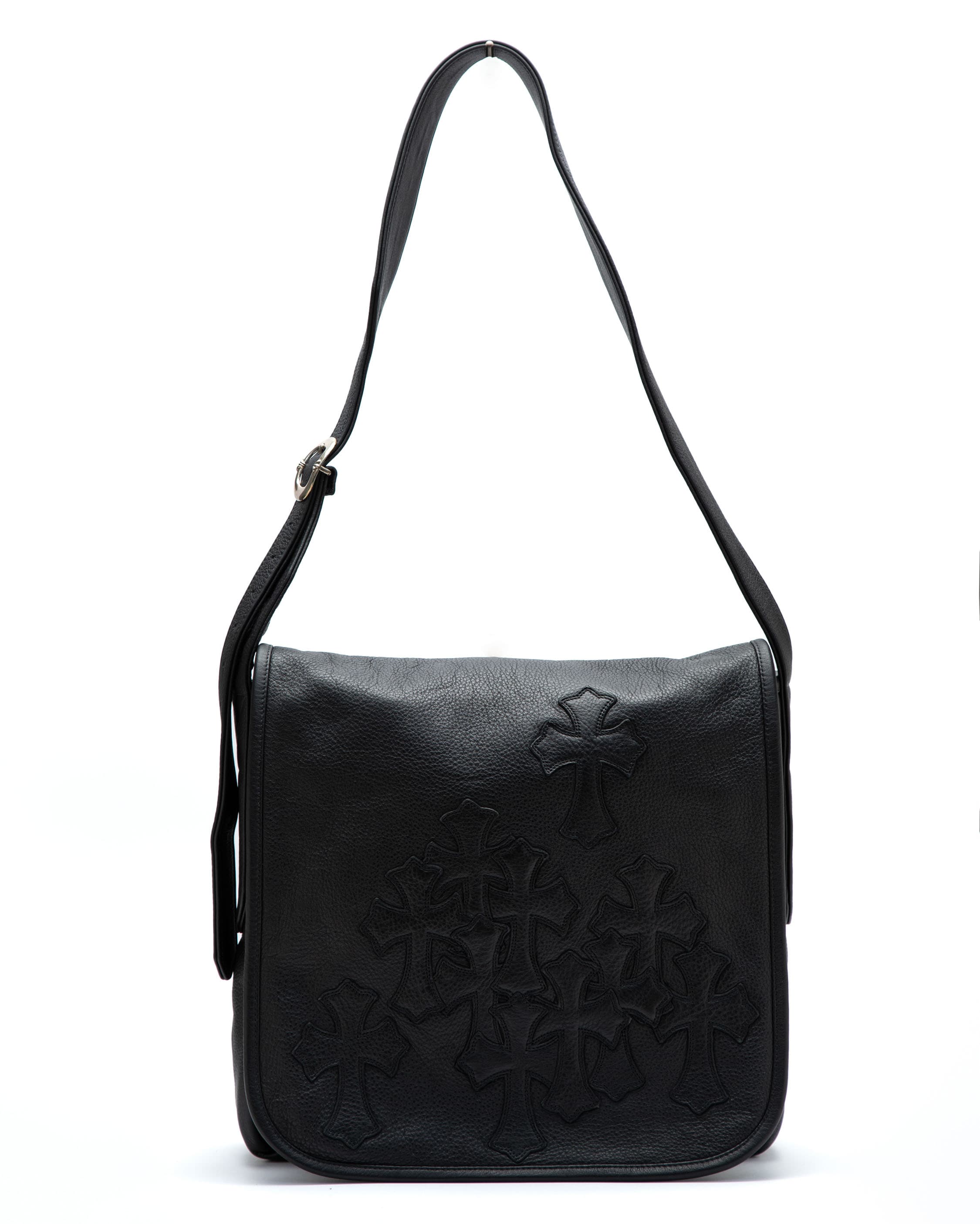 Cemetery Cross Patch Mail Black Leather Bag - image 1