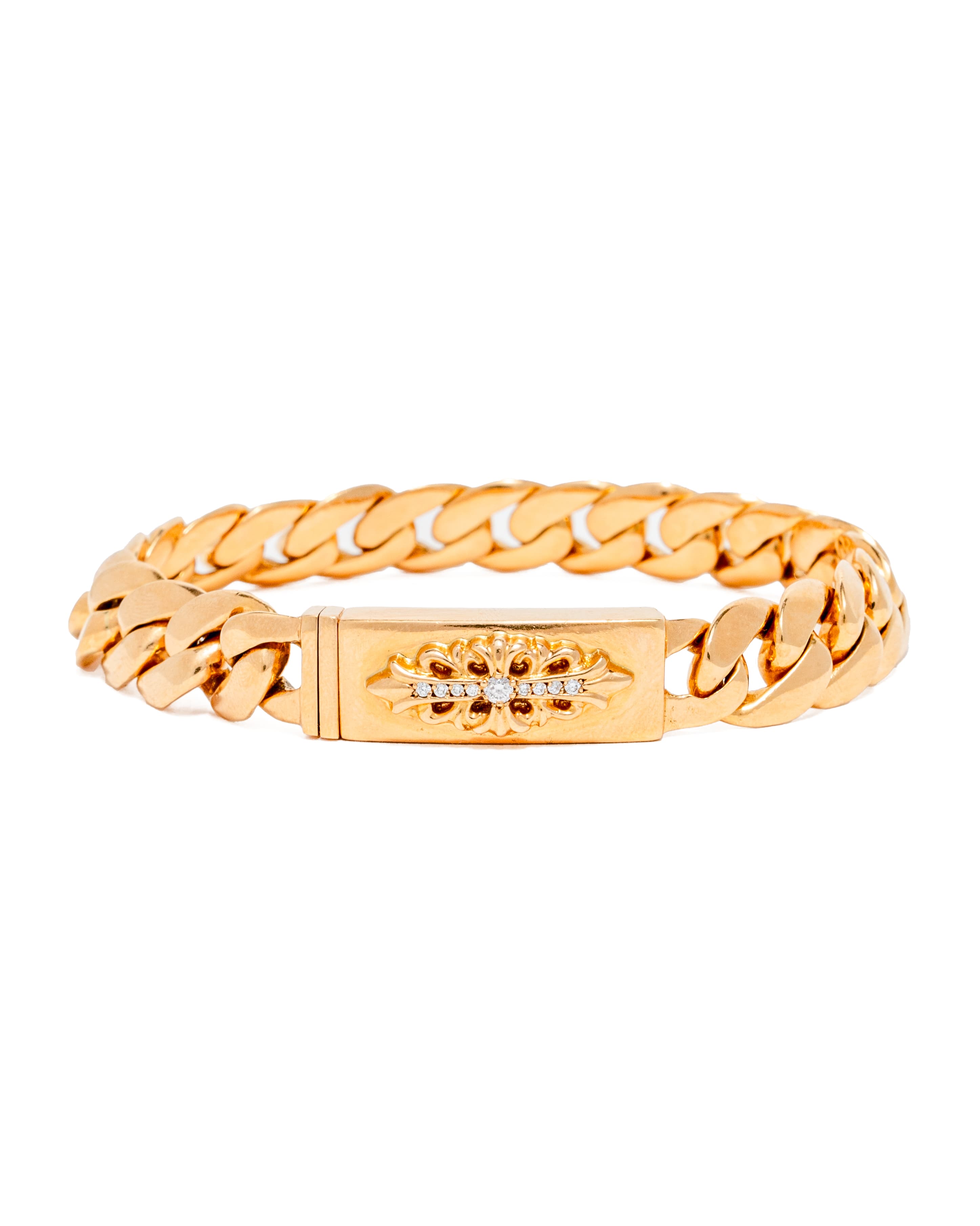 22k Yellow Gold and Diamond Floral Cross Baby ID Bracelet - image 1