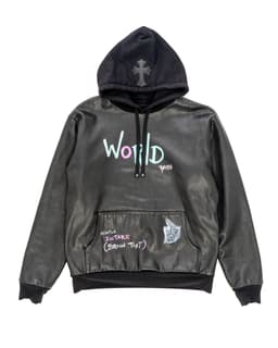 Matty Boy Hand-Painted Cross Patch Leather Hoodie - image 1 - front of garment