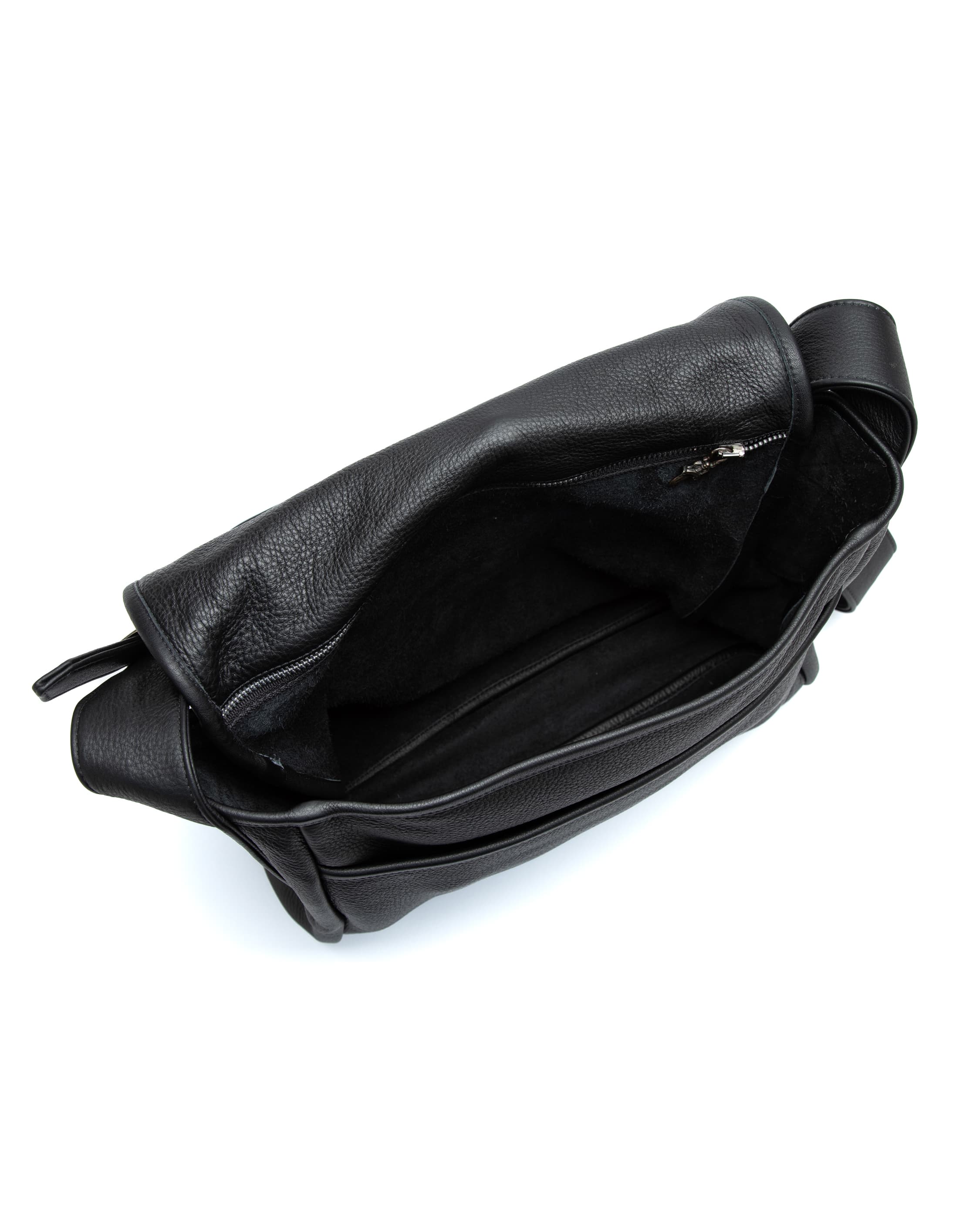 Cemetery Cross Patch Mail Black Leather Bag - image 5 - bird's-eye view showing bag interior