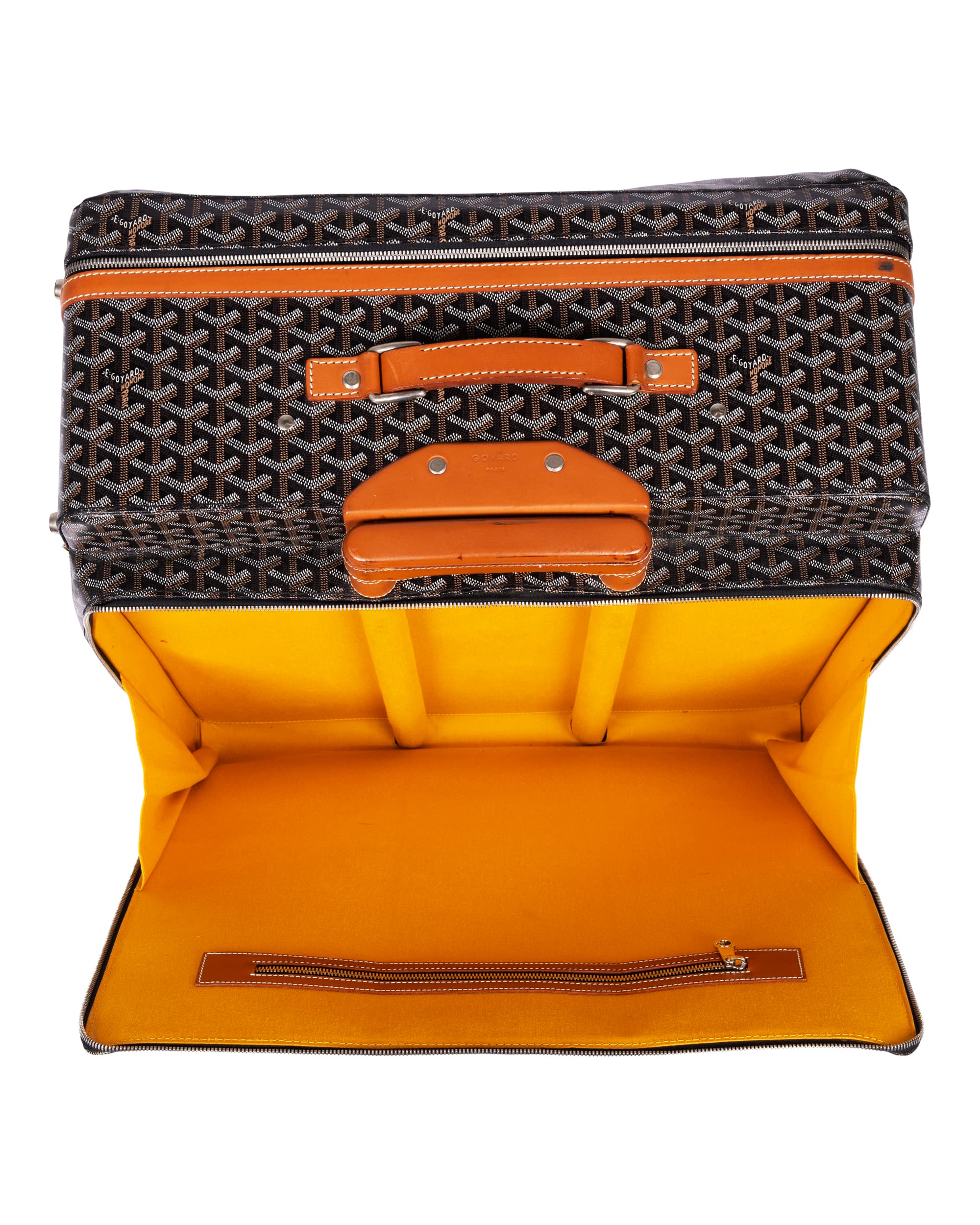 Custom Black Goyardine Trolly Suitcase - Top Open