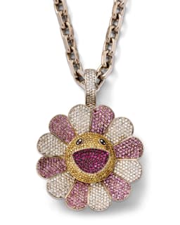 Diamond & Sapphire Flower Pendant - image 1 - close-up of pendant