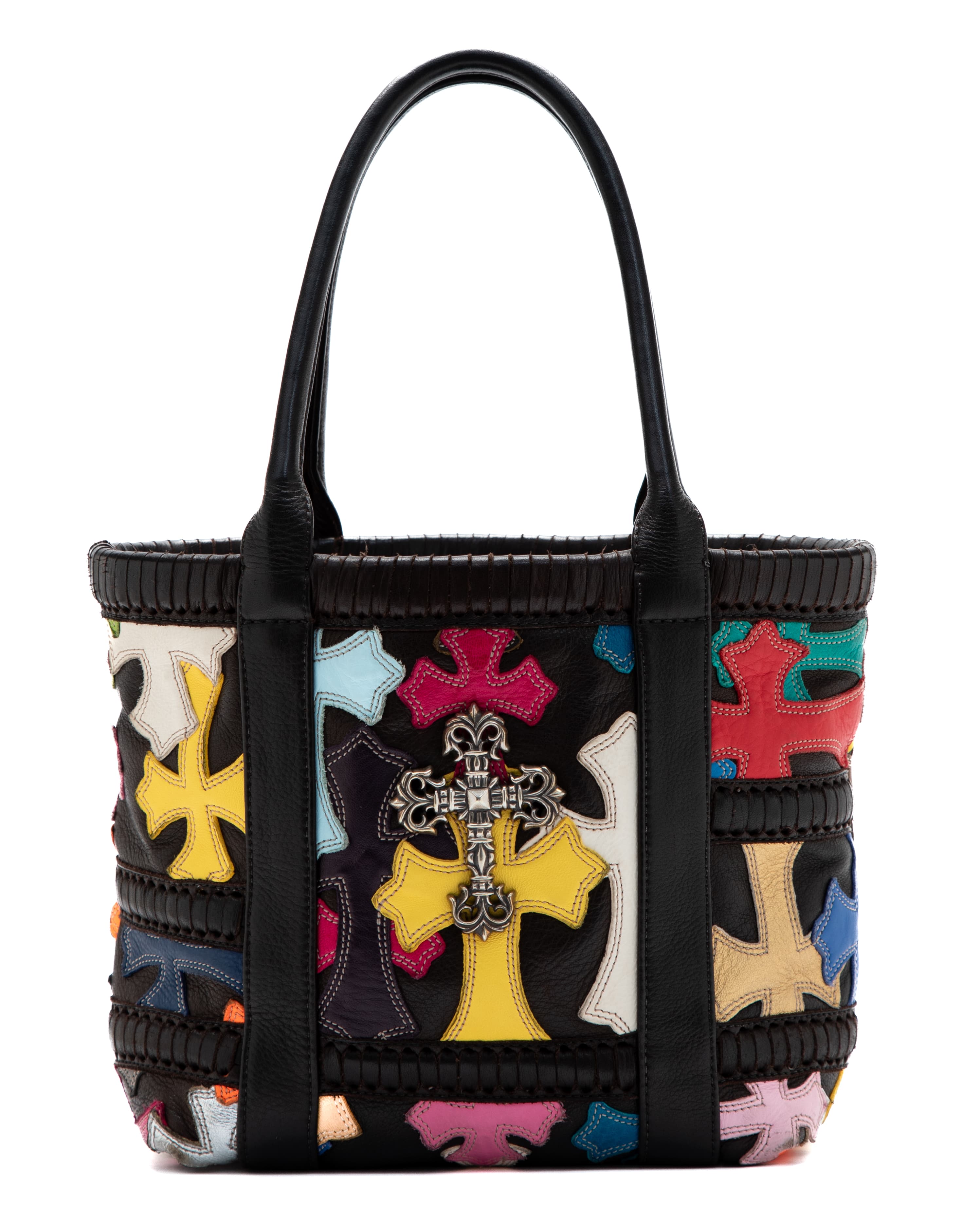 Multicolor Cross Patch Tote Bag with Silver Filigree Cross - image 1