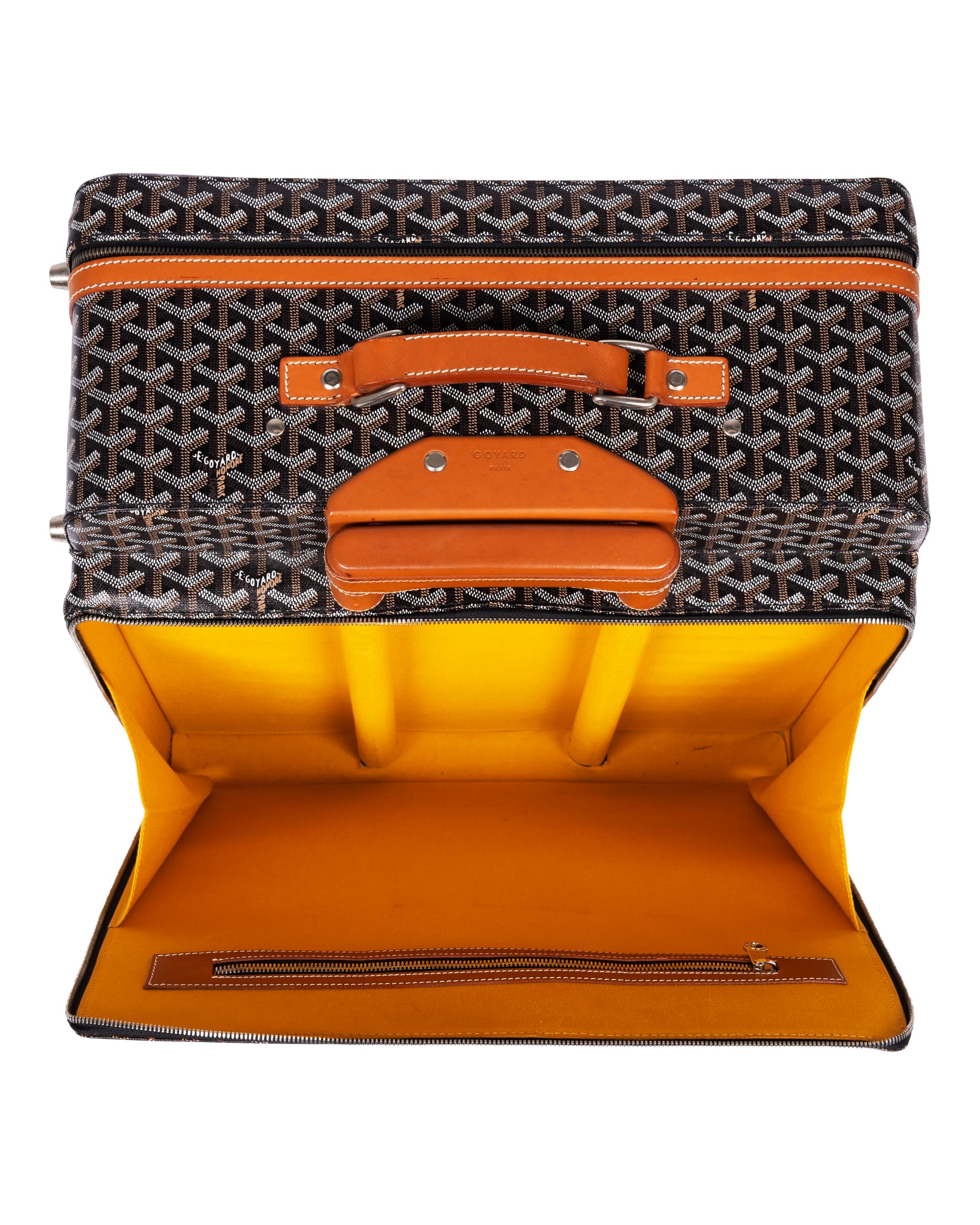 Custom Black Goyardine Trolly Suitcase - Top Open