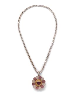 Diamond & Sapphire Flower Pendant - image 2 - bird's eye of pendant and chain