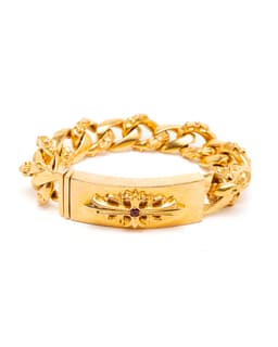 22k Yellow Gold and Ruby Floral Cross ID Bracelet - image 1