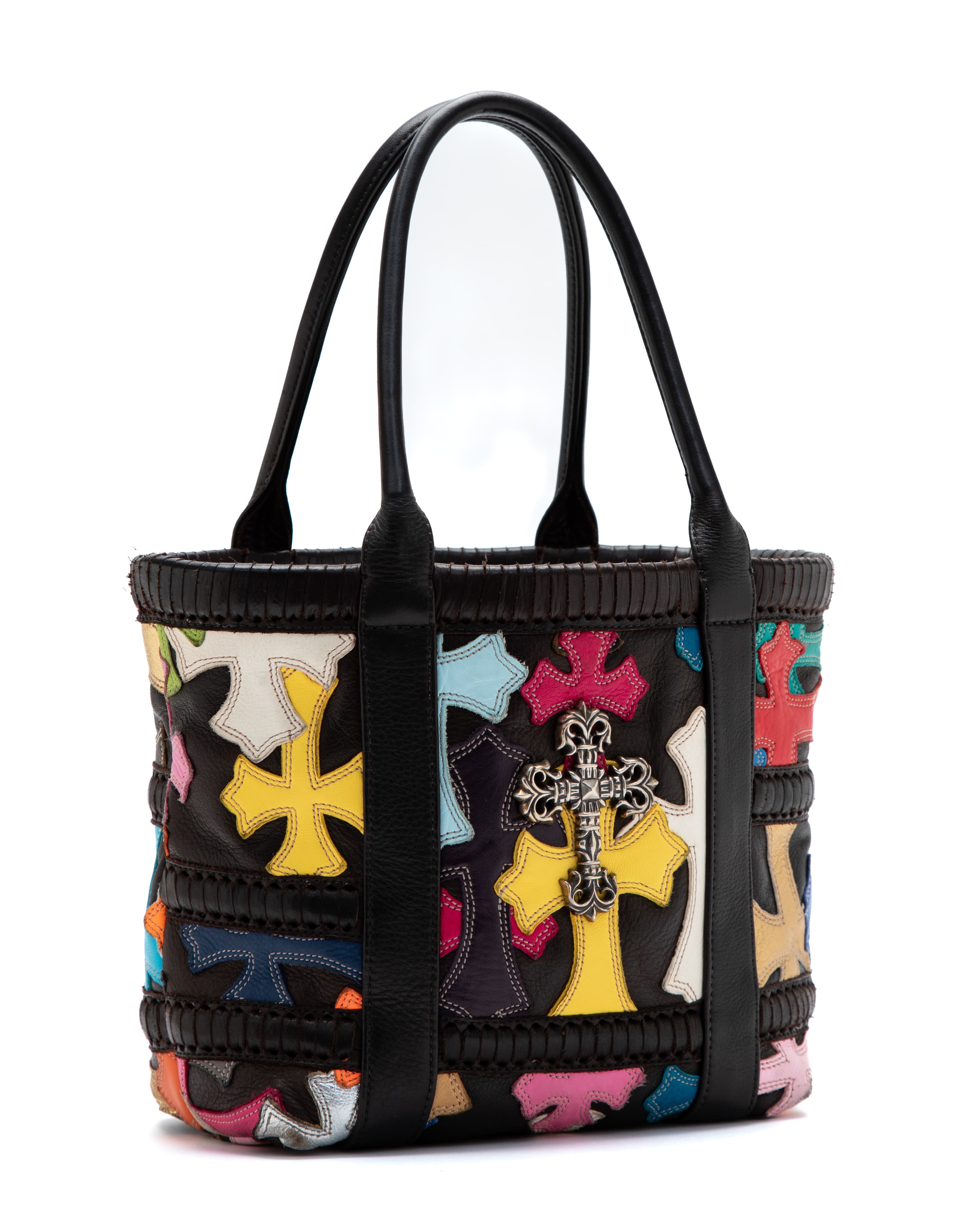 Multicolor Cross Patch Tote Bag with Silver Filigree Cross - image 2