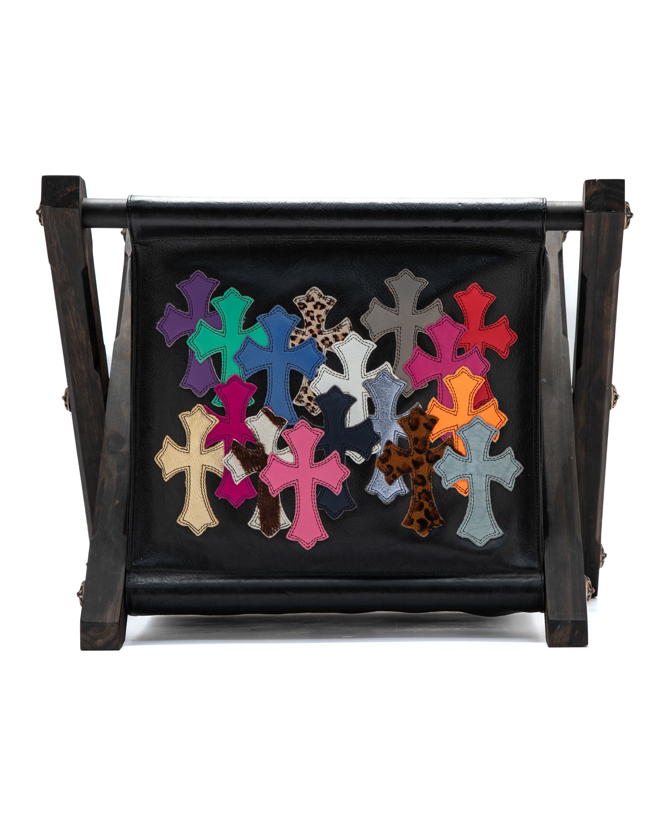 Multicolor Cemetery Cross Patch Ebony Wood & Leather Magazine Holder - image 1