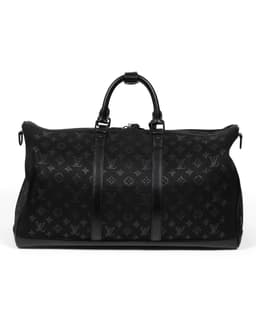 Black Light Up Keepall Bandoulière 50 - image 4 - showing the black embossed fabric details and top handles