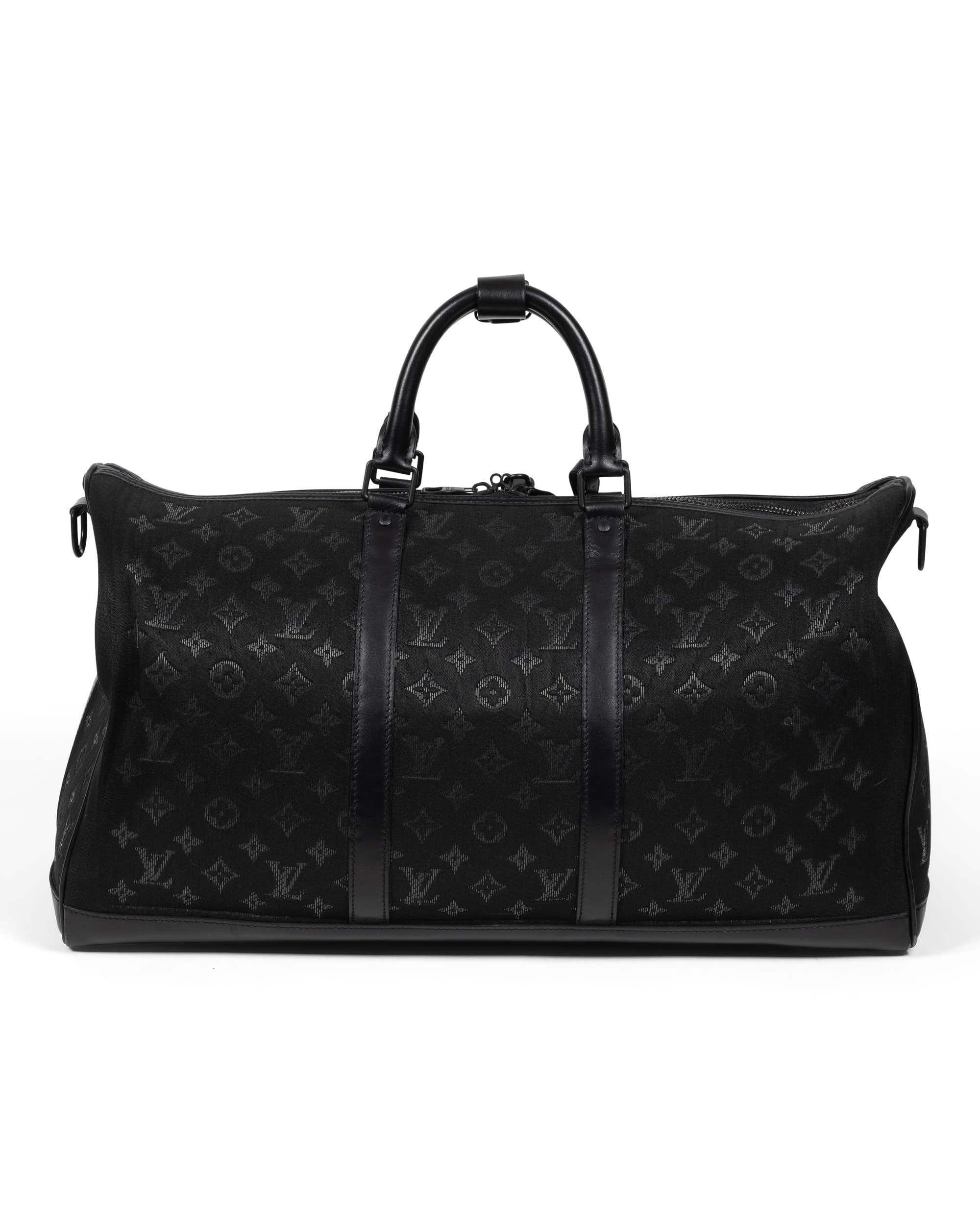 Black Light Up Keepall Bandoulière 50 - image 4 - showing the black embossed fabric details and top handles