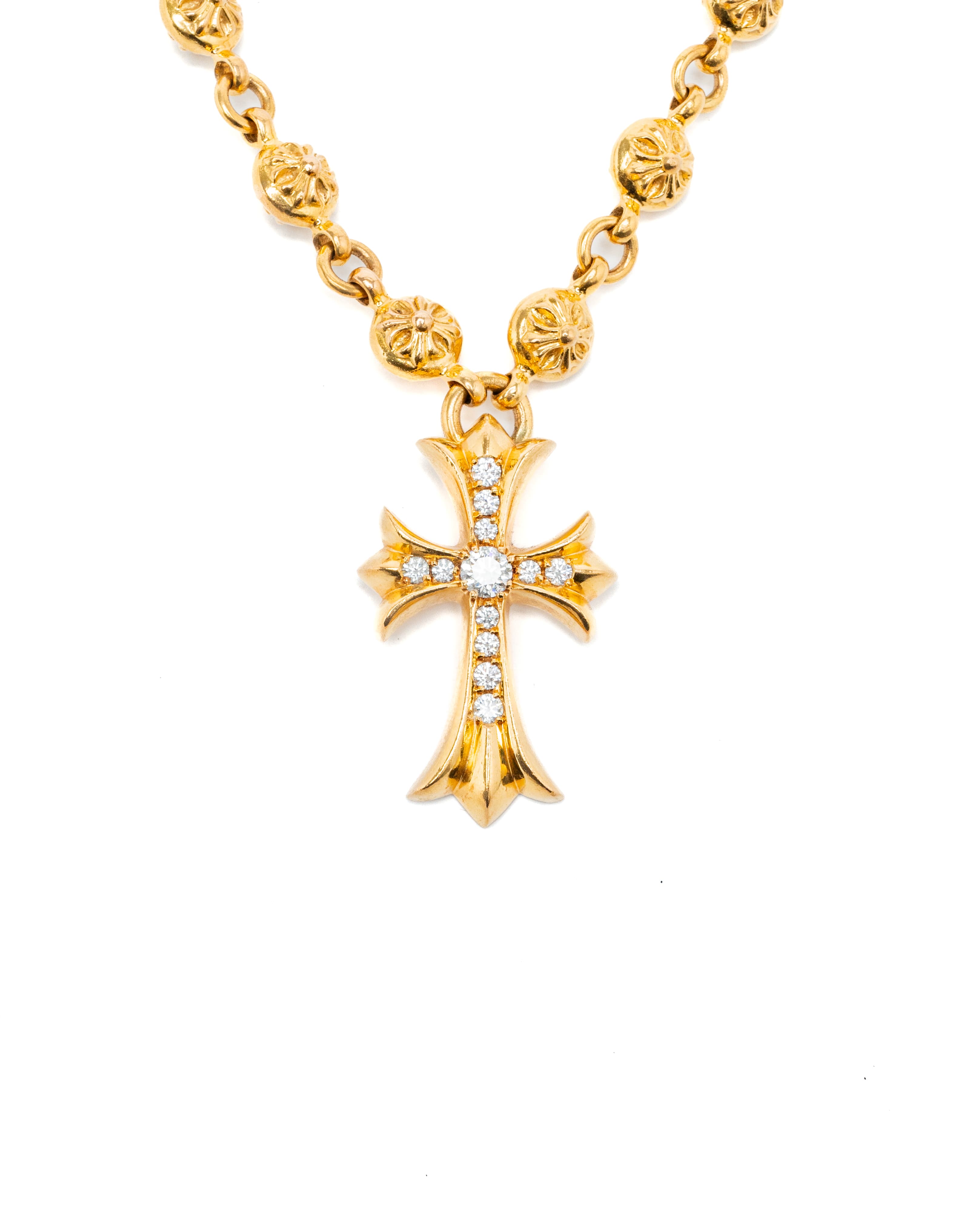 22k Diamond and Yellow Gold Cross Chain Necklace - image 2