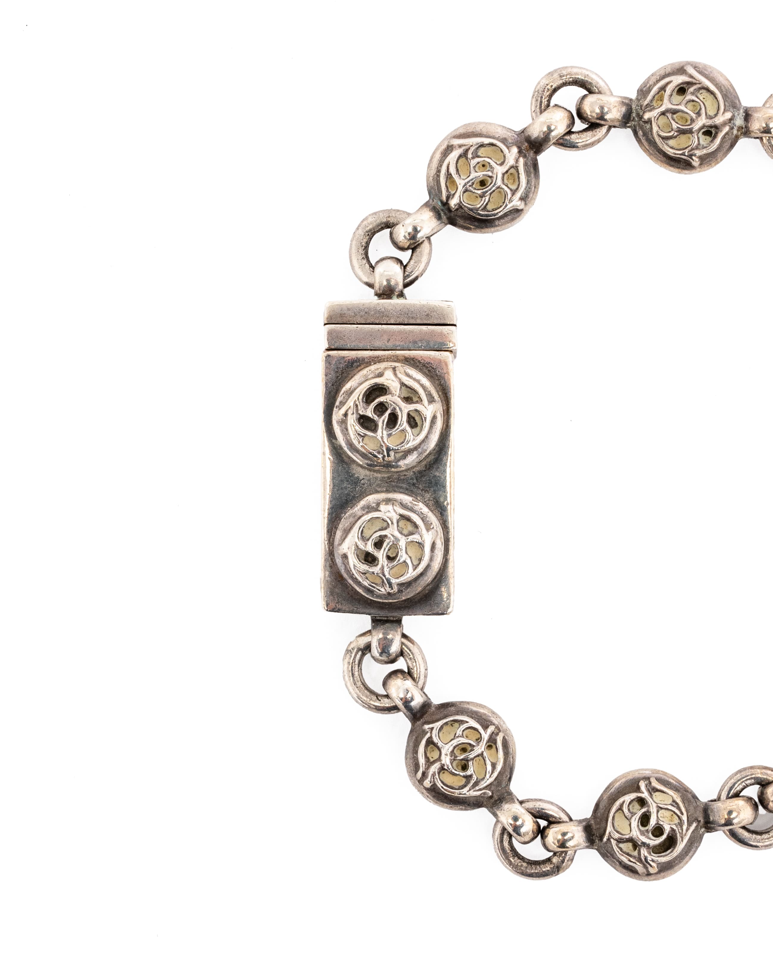 Omega Manual Winding Silver Floral Watch - image 3 - closed clasp and strap