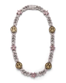 Astroboy Diamond Gemstone Pendant & Exchangeable Heads on Smiley & Star Diamond Chain - image 2 - bird's eye view of chain