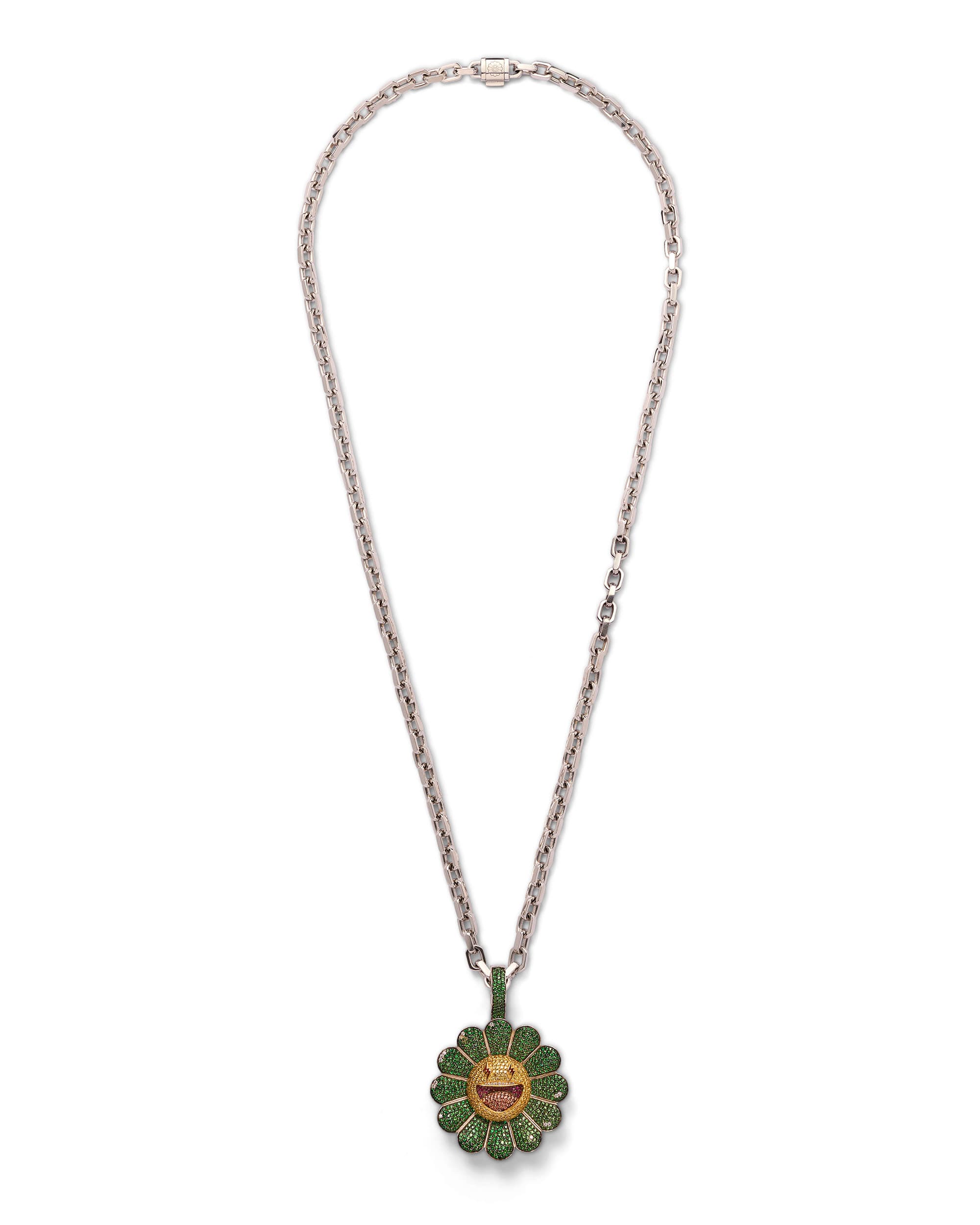 'Verde' Flower Pendant - image 2 - bird's-eye view of pendant and chain