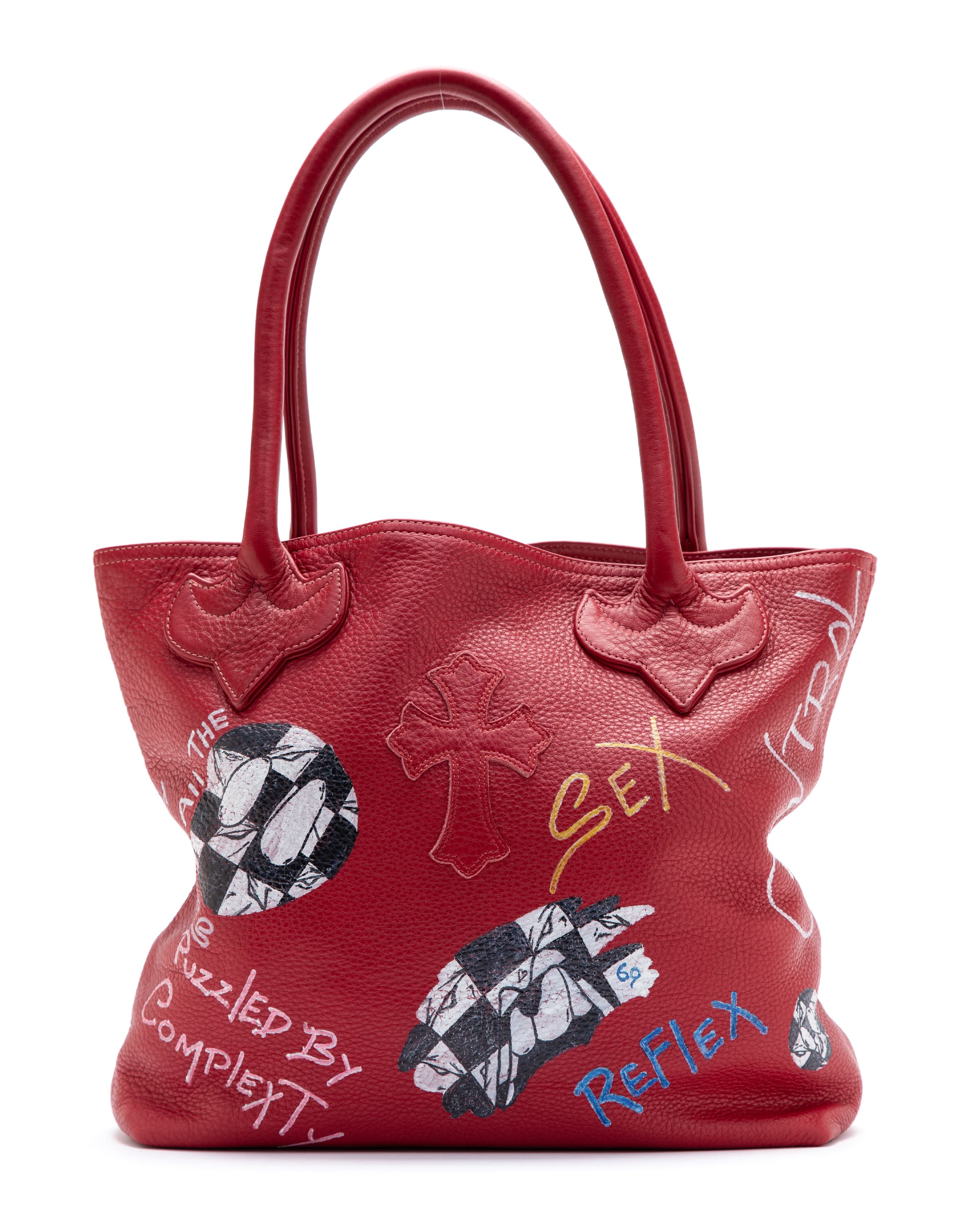 Matty Boy Large Cross Hand-Painted Red Leather Tote Bag - image 1