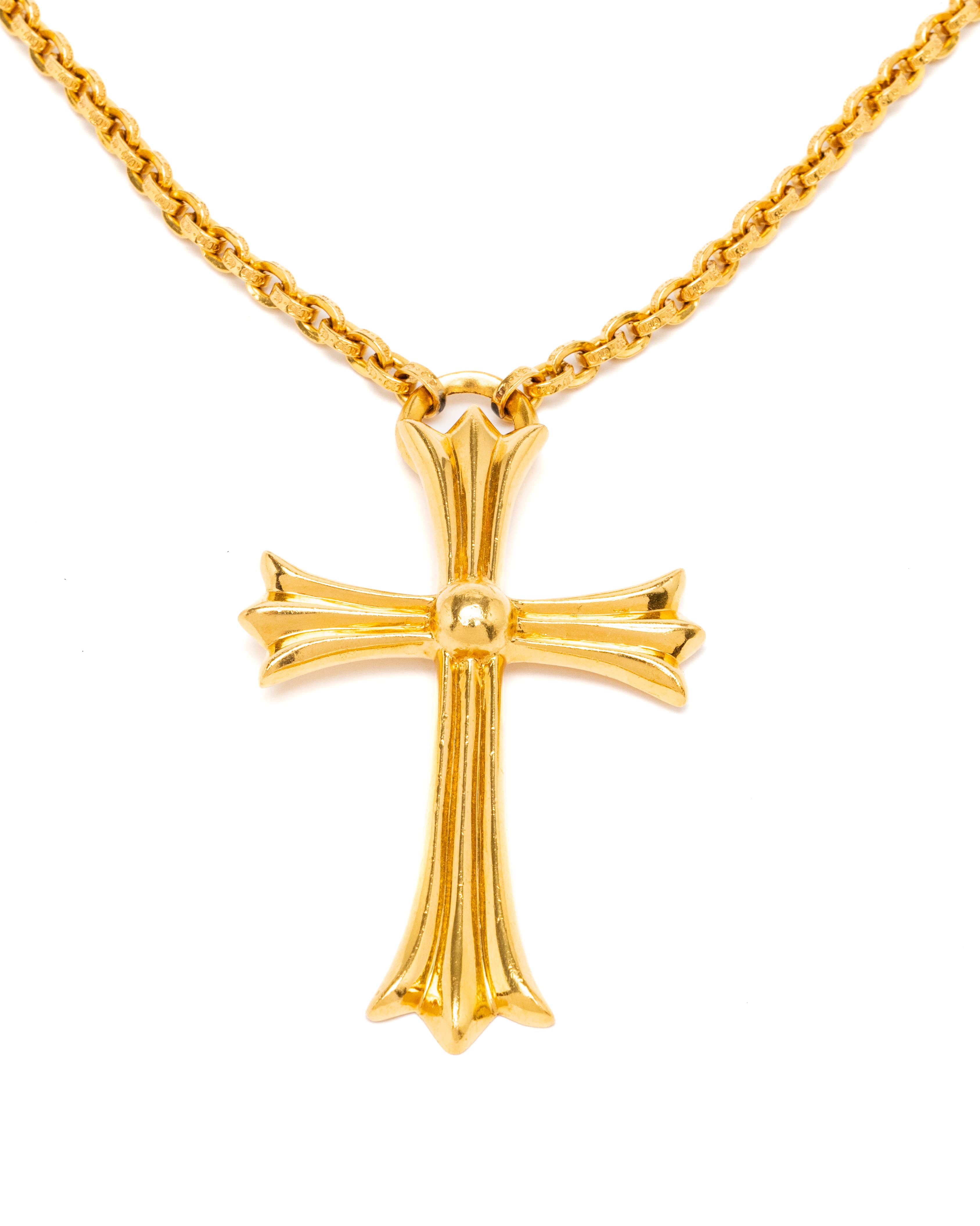 22k Yellow Gold Large Cross Chain Necklace - image 2 - front of cross