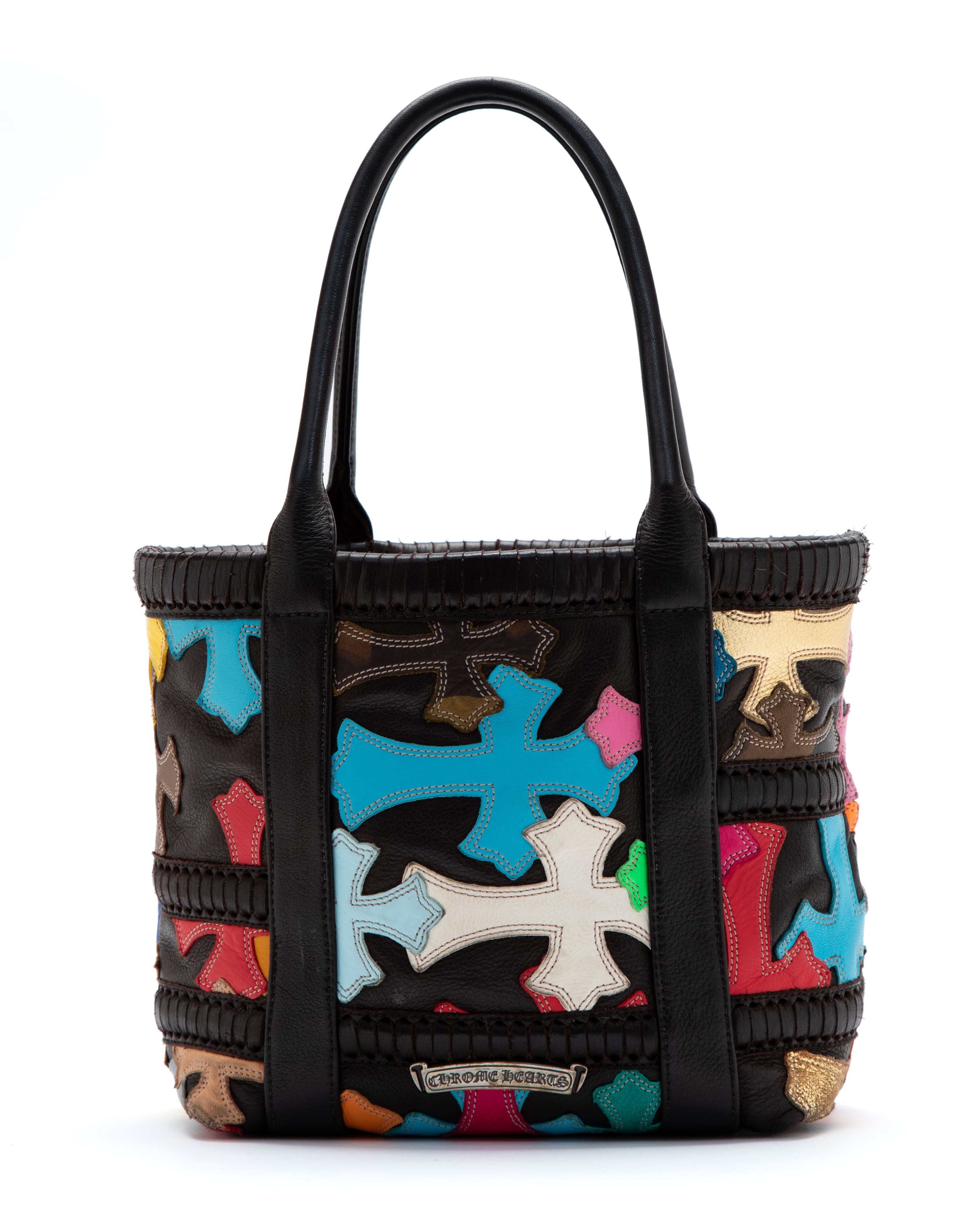 Multicolor Cross Patch Tote Bag with Silver Filigree Cross - image 3