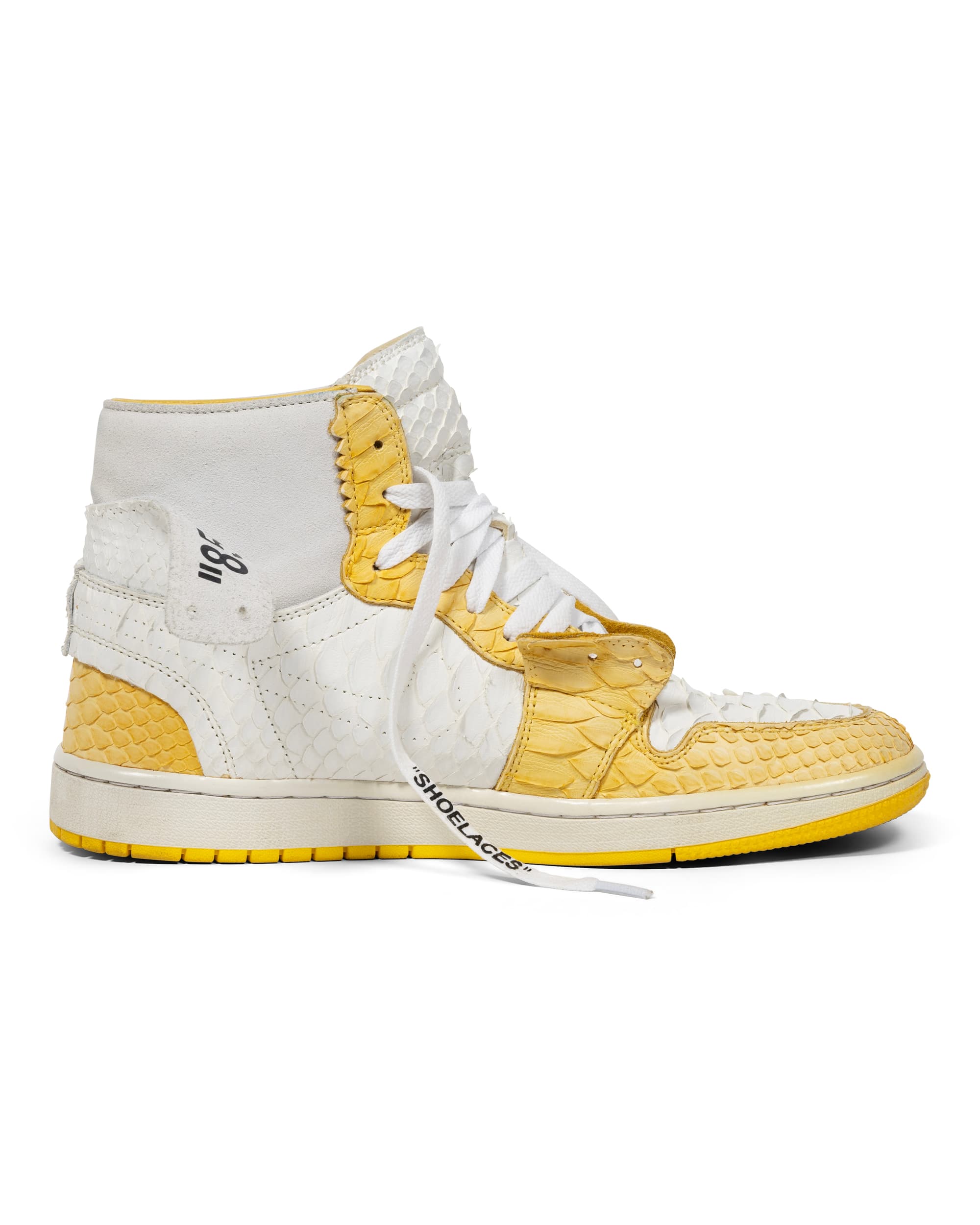 Shoe Surgeon X Air Jordan 1 High 'Off-White Canary Yellow Luxe' - image 3 - side view of left sneaker