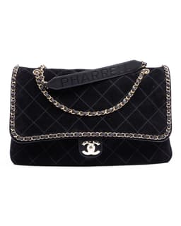 Black Extra Large Jumbo Suede Flap Bag - Front