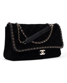 Black Extra Large Jumbo Suede Flap Bag - Front Right Angle