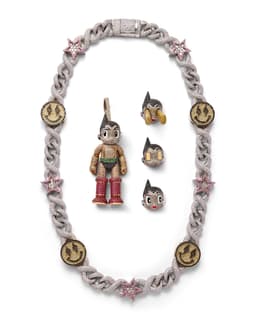 Astroboy Diamond Gemstone Pendant & Exchangeable Heads on Smiley & Star Diamond Chain - image 1 - bird's-eye view of necklace