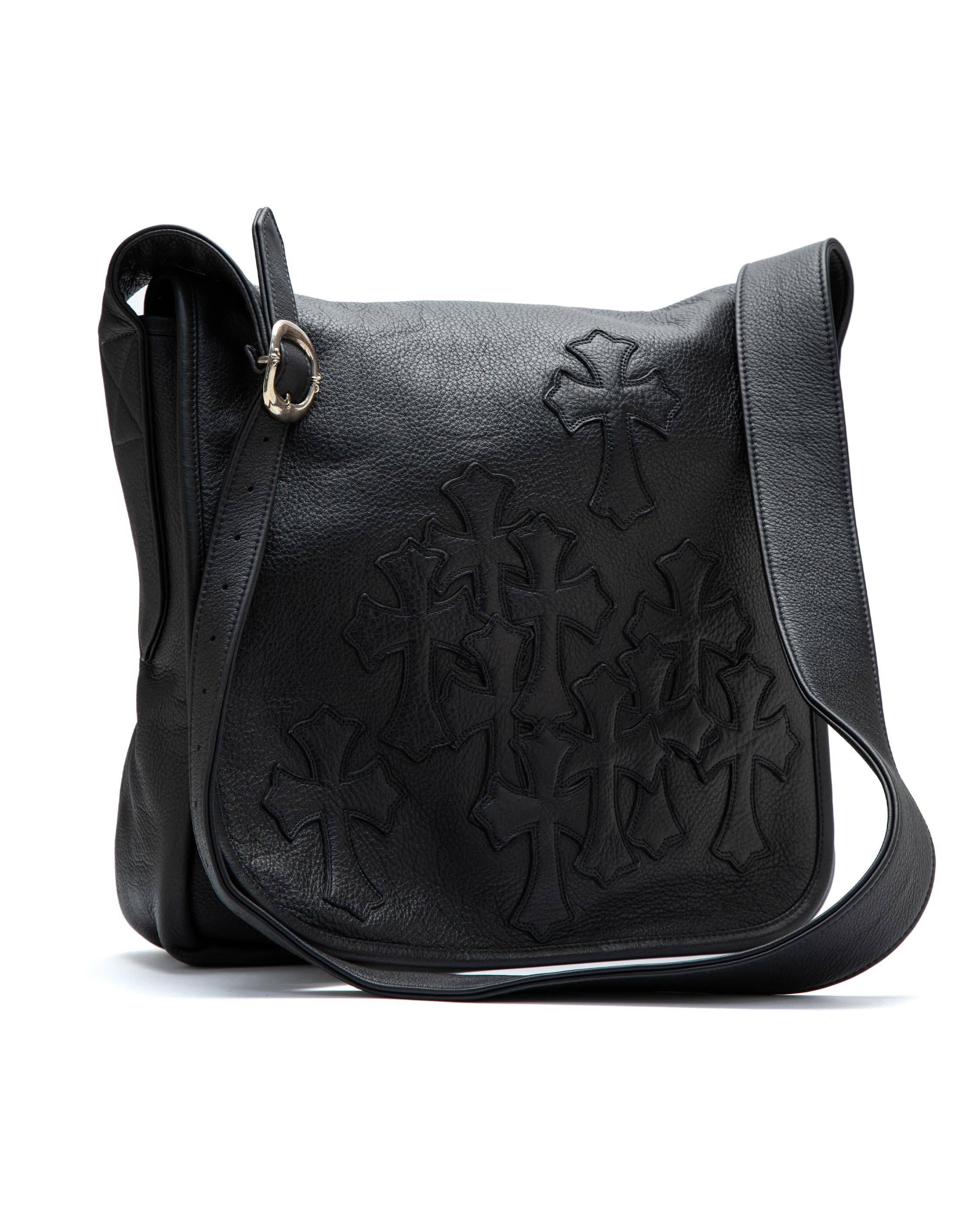 Cemetery Cross Patch Mail Black Leather Bag - image 2