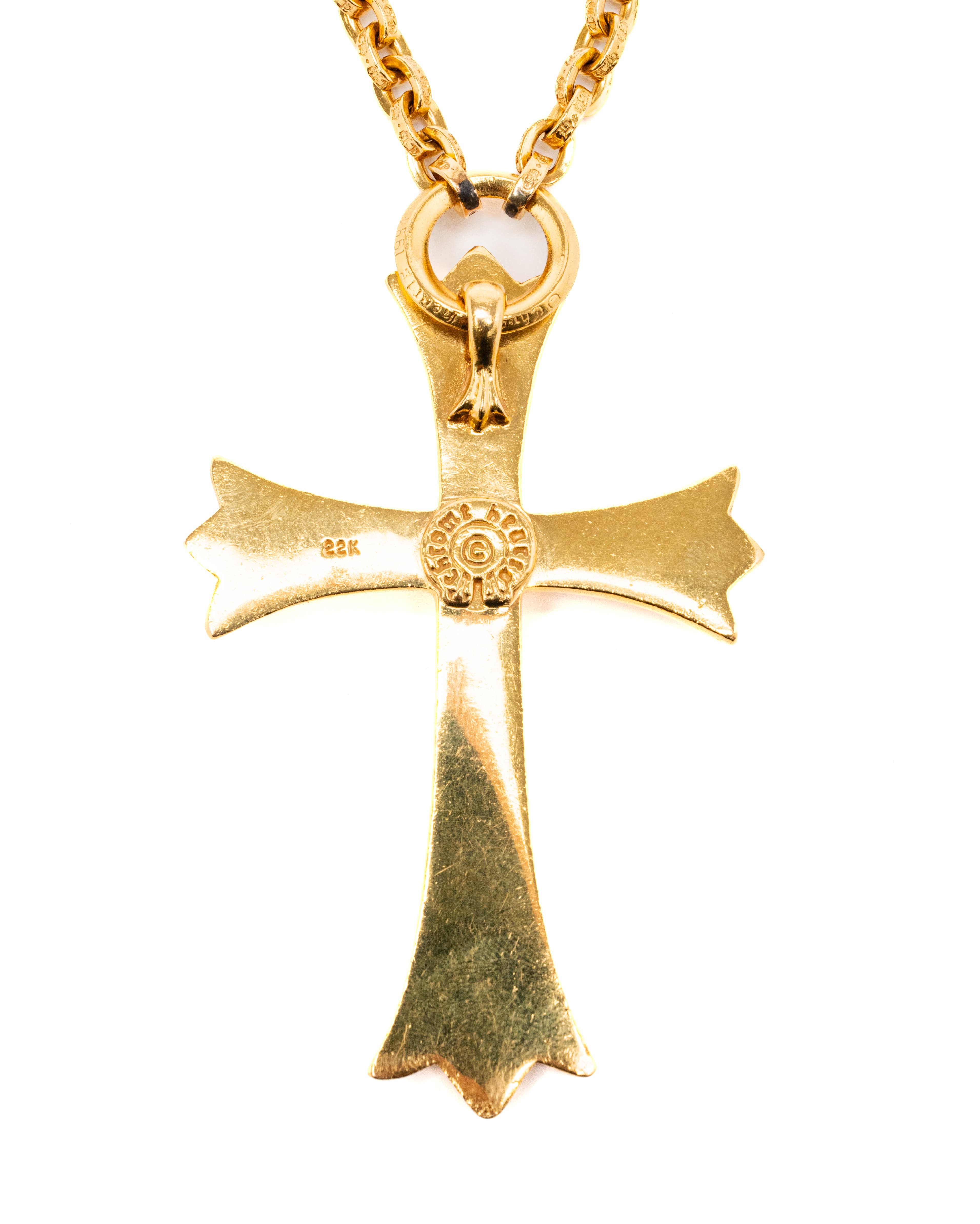 22k Yellow Gold Large Cross Chain Necklace - image 6 - reverse of cross