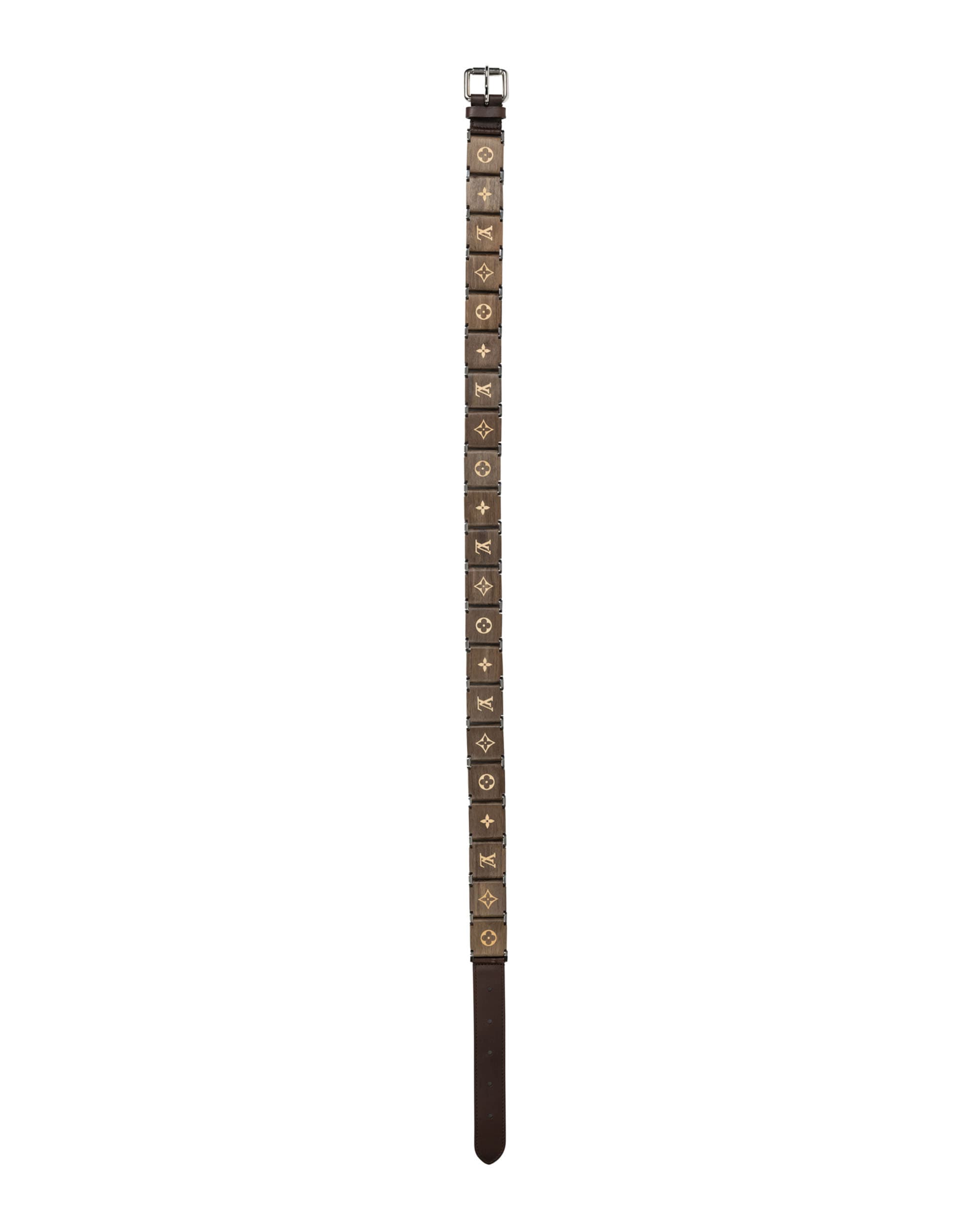 Wooden Belt with Metal Hardware - image 2 - bird's-eye view of accessory - front side with Monograms