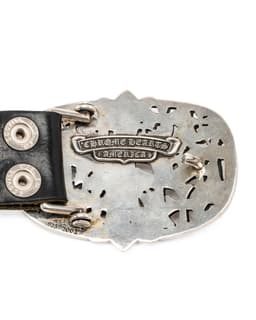 Cemetery Cross Buckle and Triple Row Pyramid Studs Black Leather Belt - image 4 - CHROME HEARTS on underside of buckle