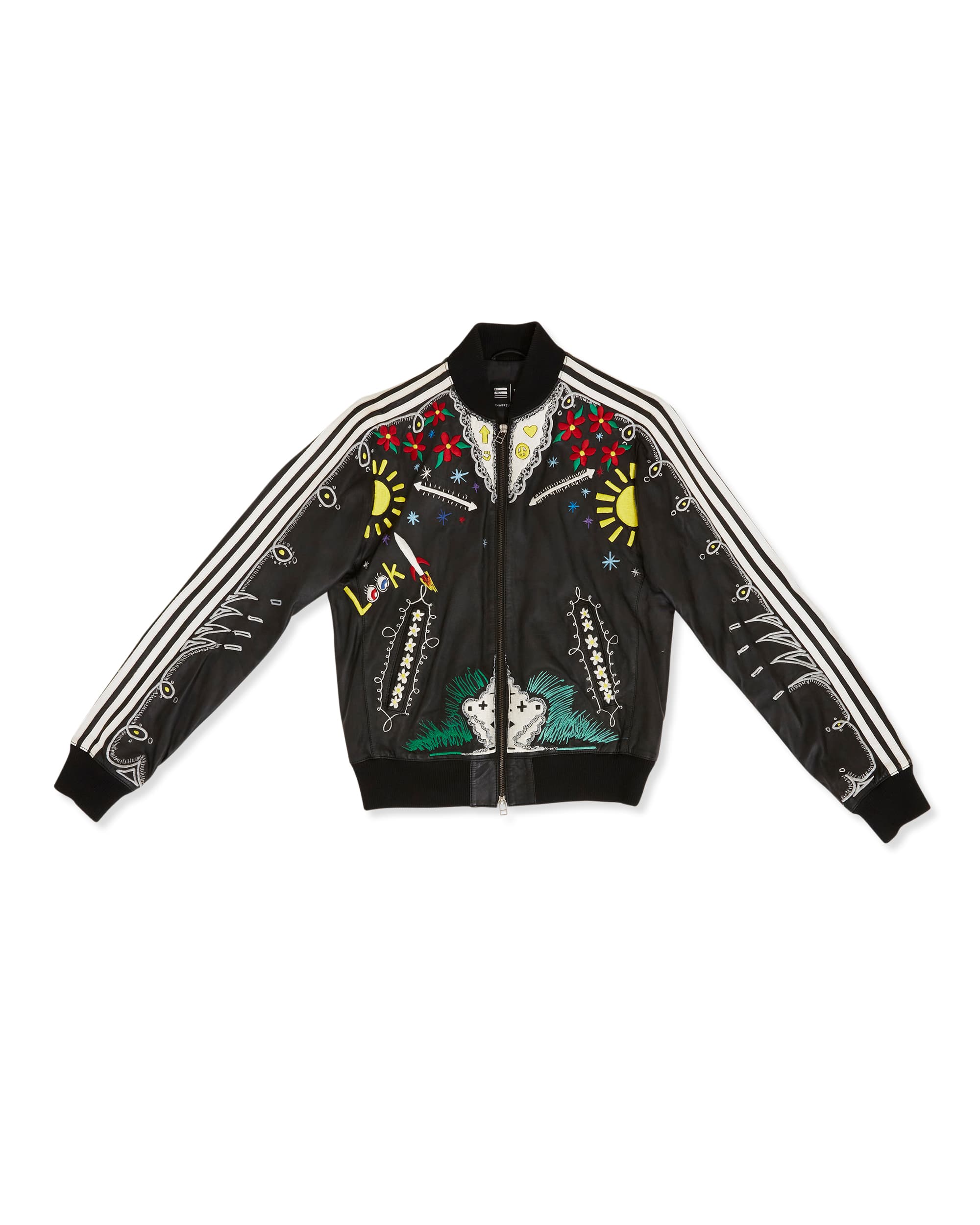 Custom Embroidered Black Leather Jacket - Front