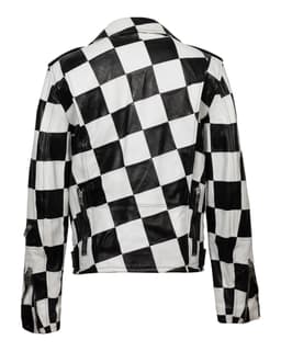 Leather Damier Checkered Biker Jacket - image 2 - back of garment