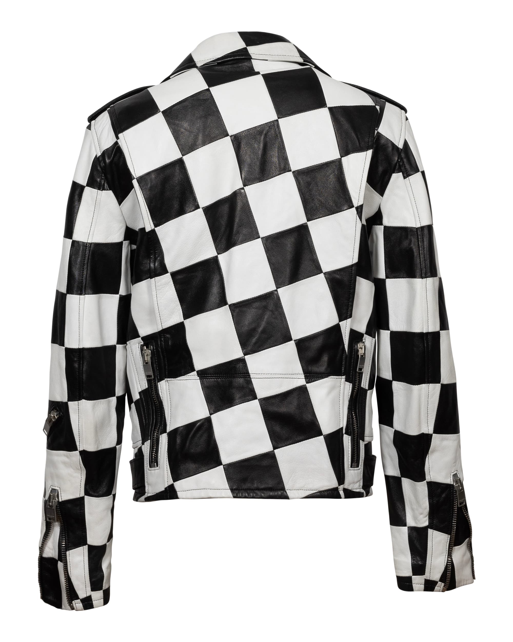 Leather Damier Checkered Biker Jacket - image 2 - back of garment