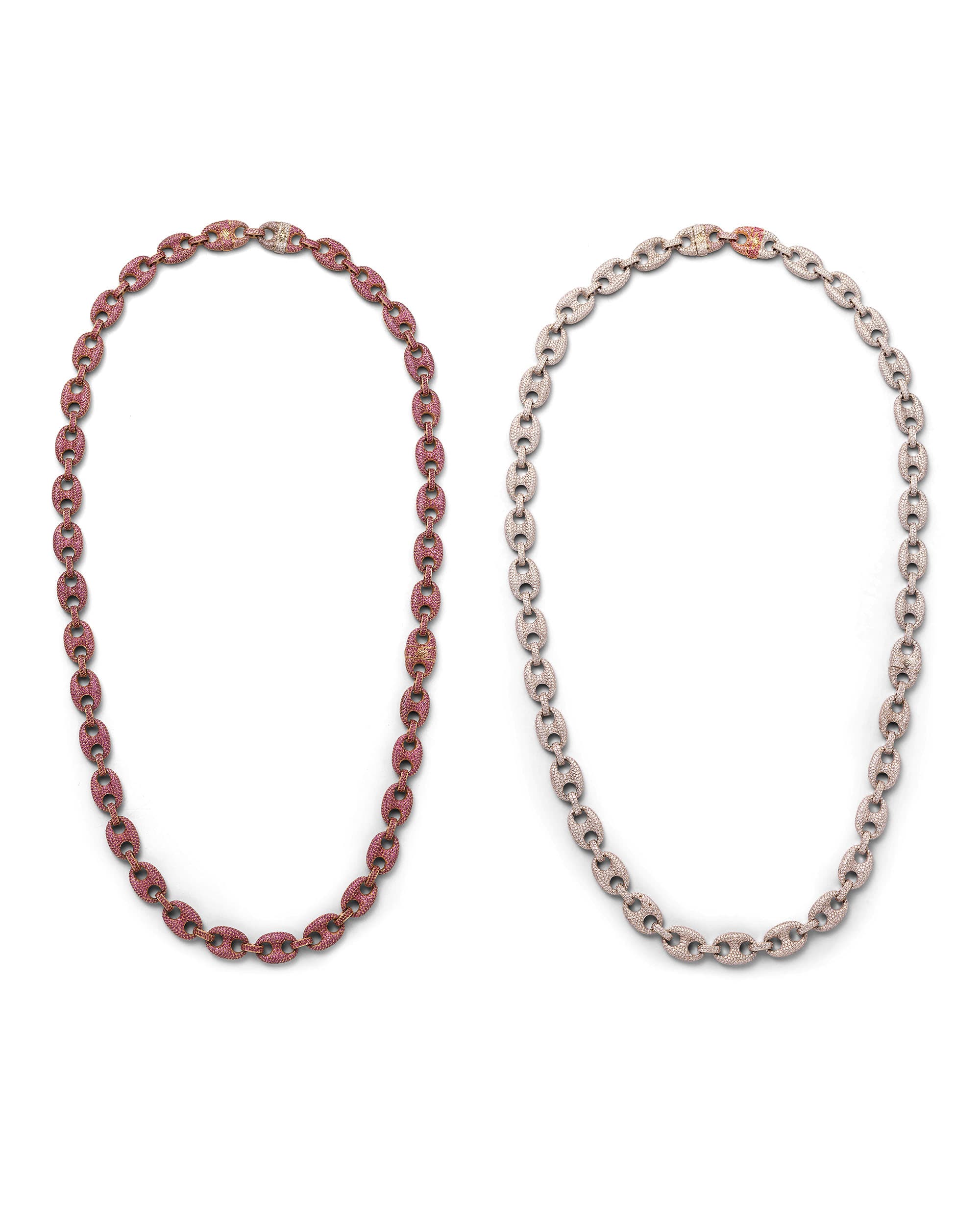 Diamond & Sapphire Gucci Link Gold Necklace Set - image 1 - bird's-eye view of jewellery