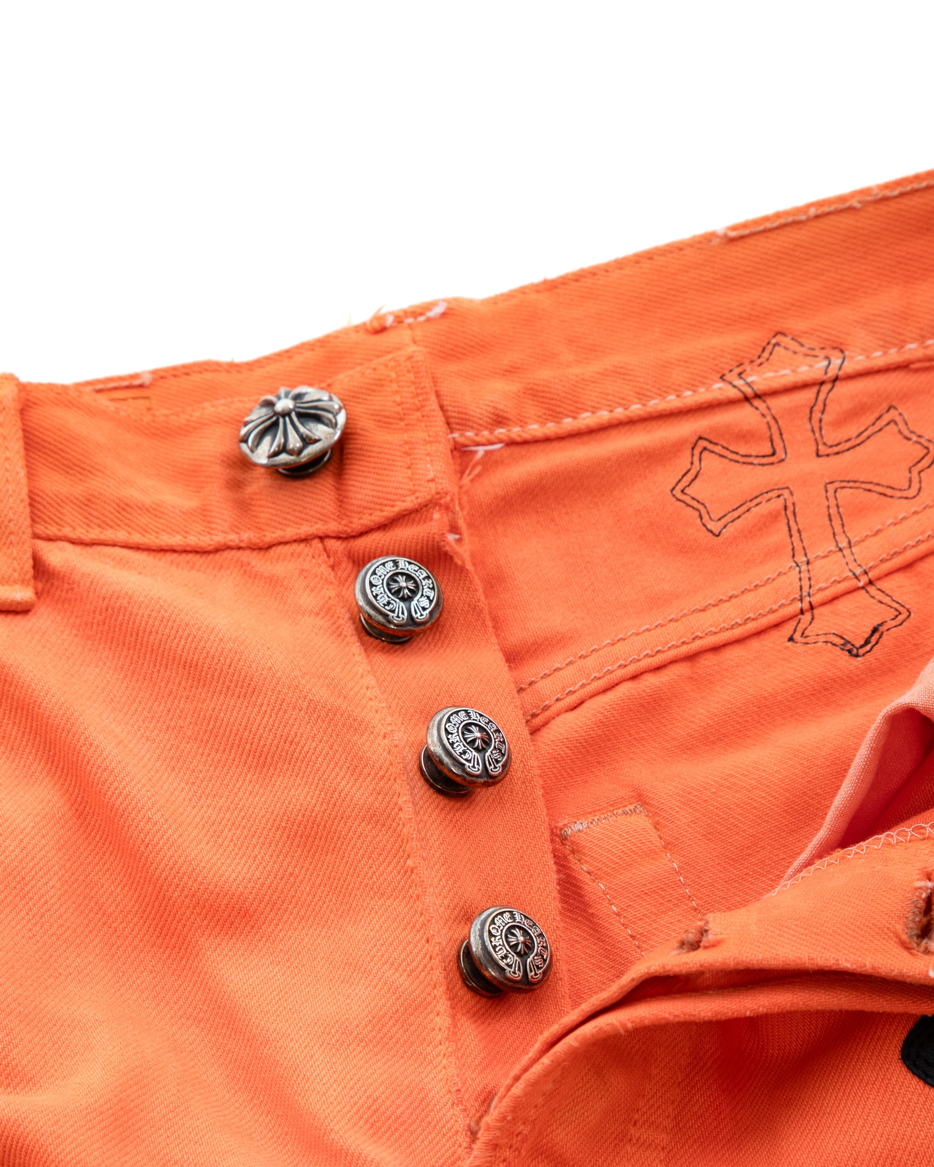Vintage Levi's Black Cross Patch Orange Jeans - image 3 - button fly fastening