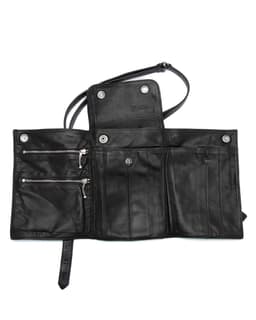Black Leather Scissor Case - image 5 - interior showing compartments and zippered pockets