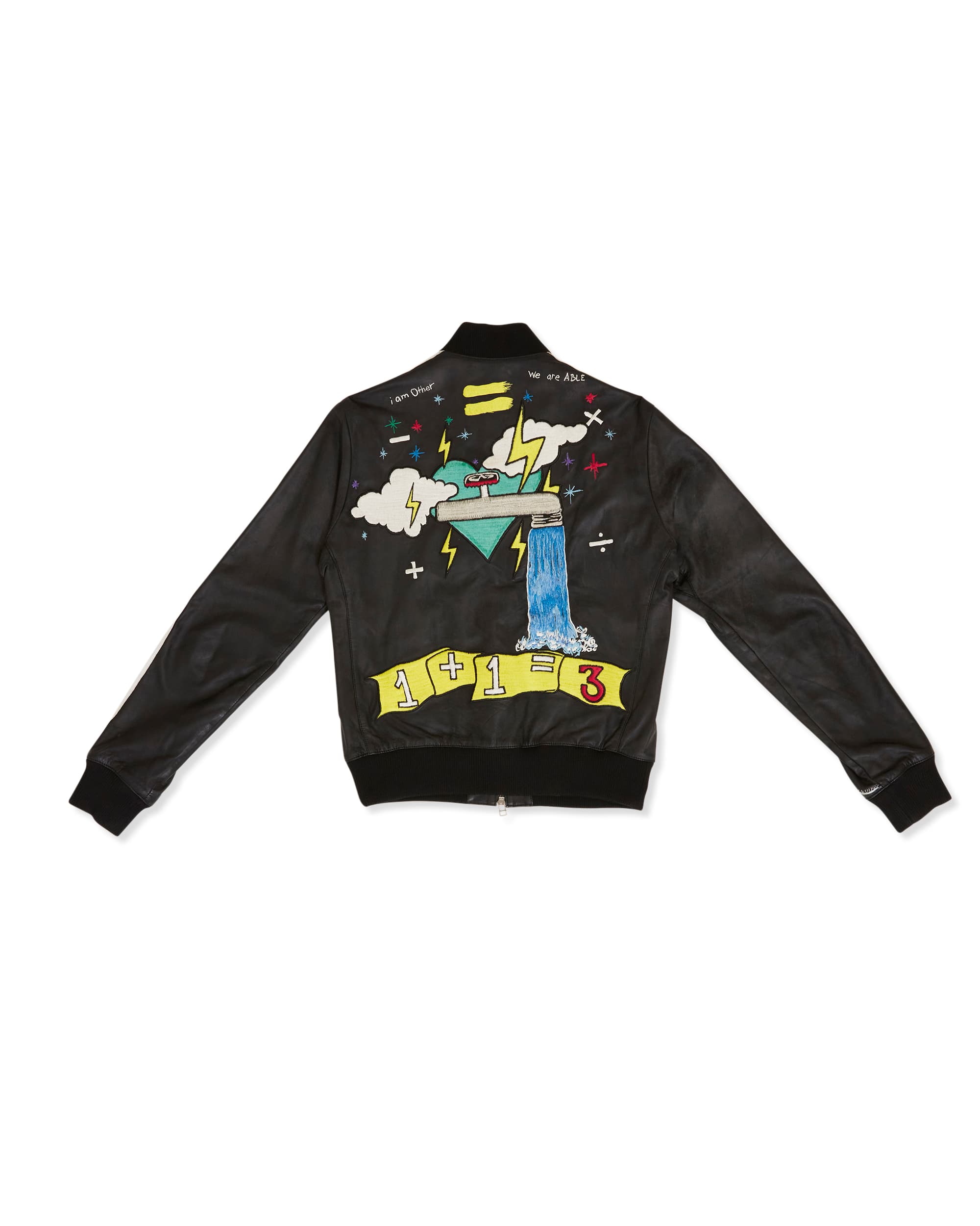 Custom Embroidered Black Leather Jacket - Back