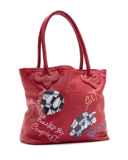 Matty Boy Large Cross Hand-Painted Red Leather Tote Bag - image 2 - front of bag