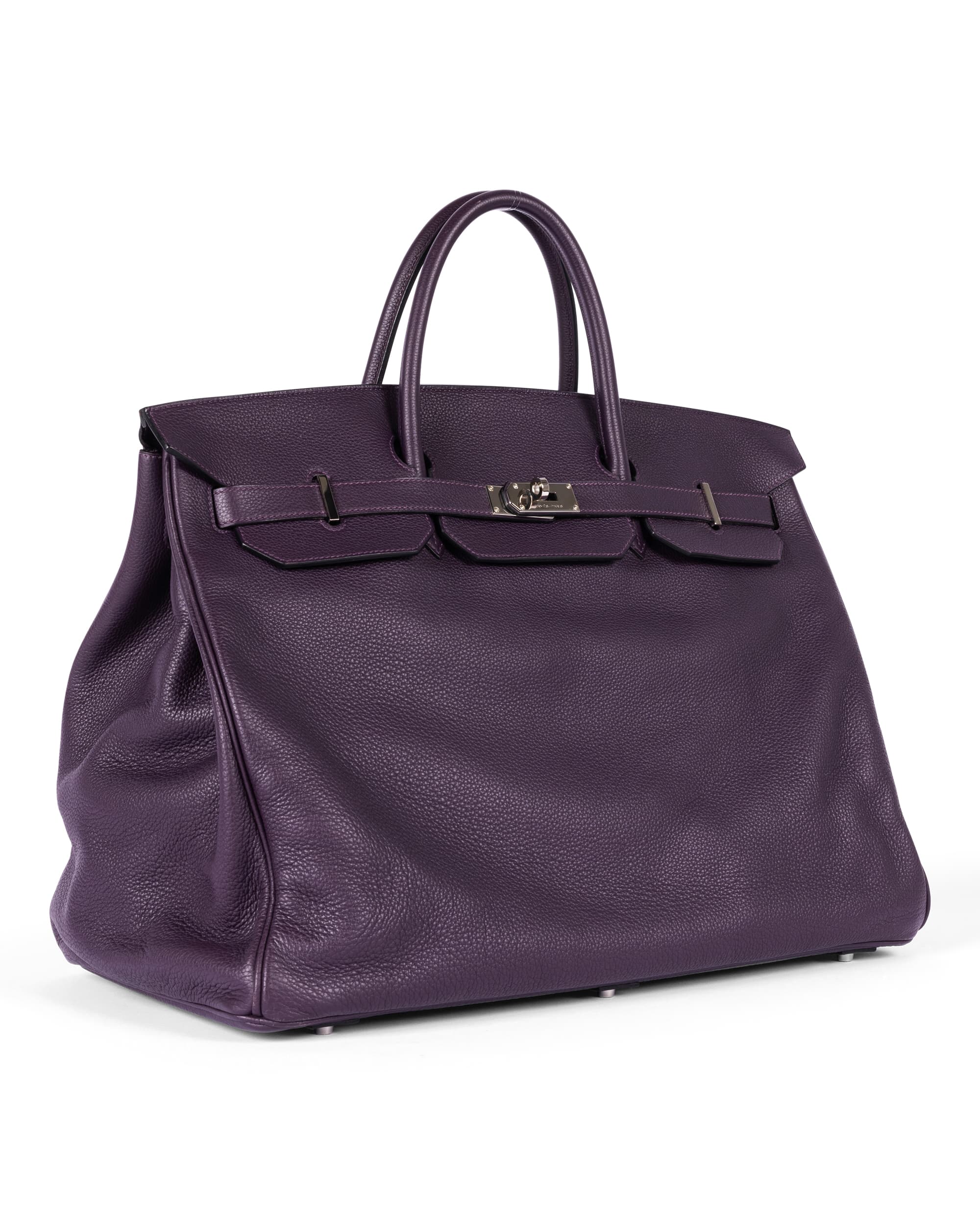 Raisin Togo Leather Travel Birkin 50 with Palladium Hardware - Front Right Angle