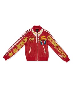 Custom Embroidered Red Leather Jacket - Front