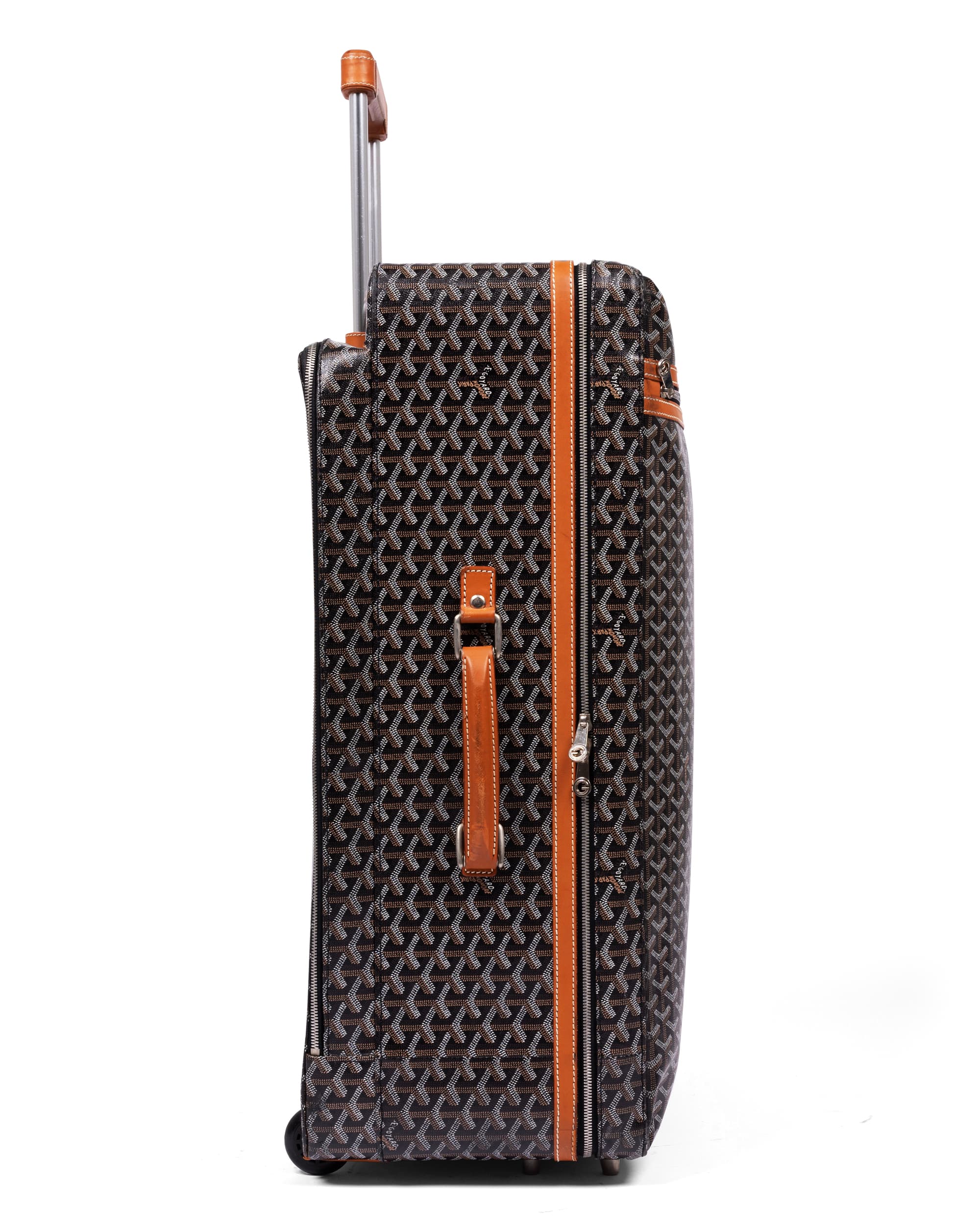 Custom Black Goyardine Trolly Suitcase - Right