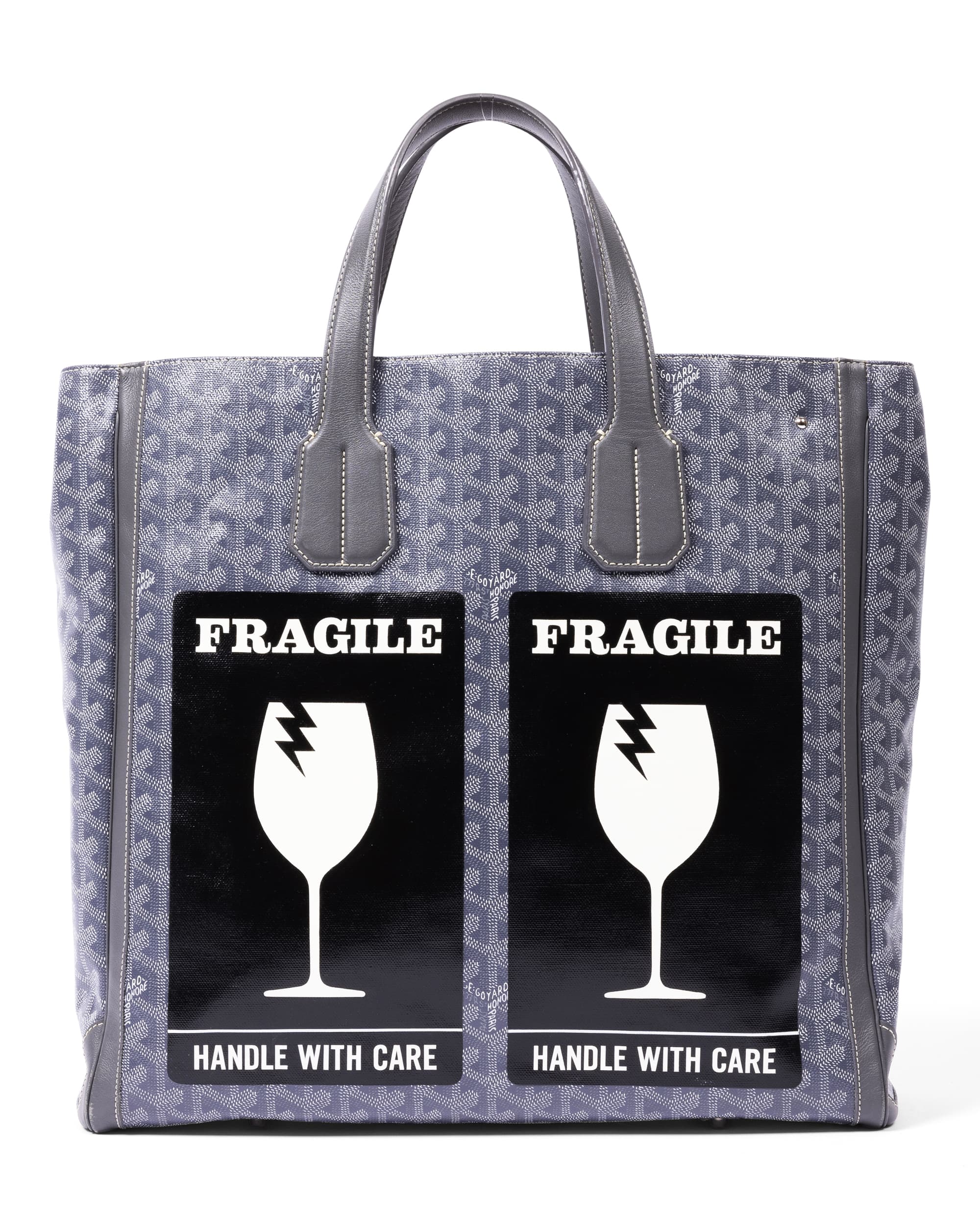 Custom Gray Goyardine Human Made 'Handle with Care' Tote Villette Bag - Back